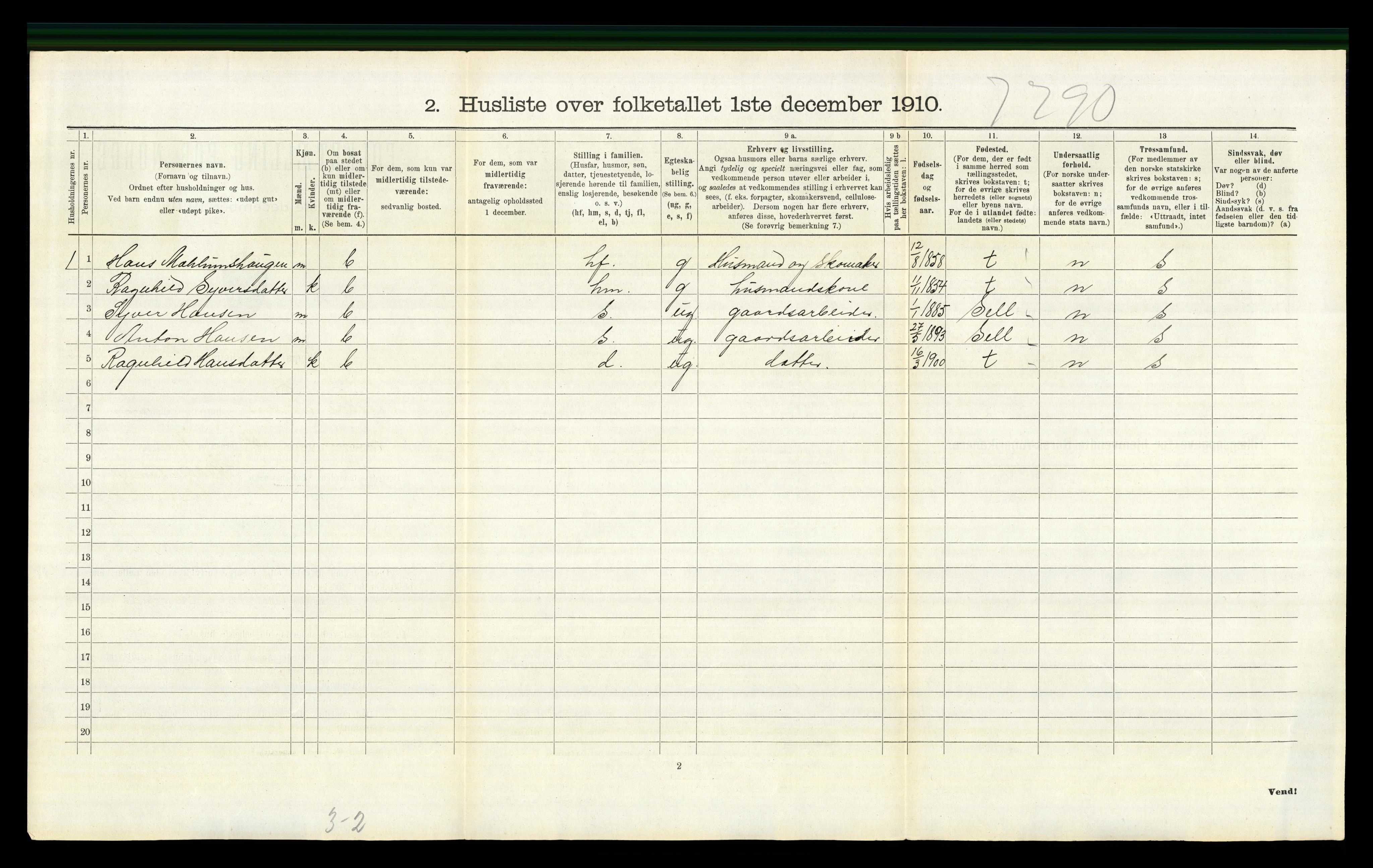 RA, 1910 census for Nord-Fron, 1910, p. 1383