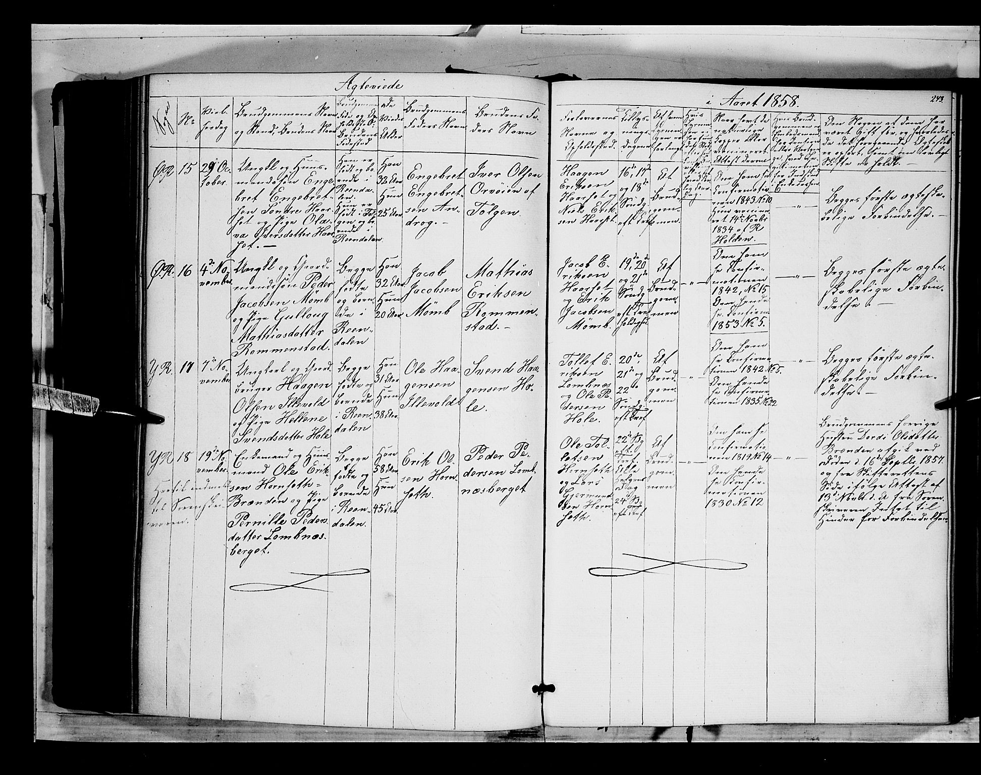 Rendalen prestekontor, AV/SAH-PREST-054/H/Ha/Haa/L0005: Parish register (official) no. 5, 1853-1866, p. 243