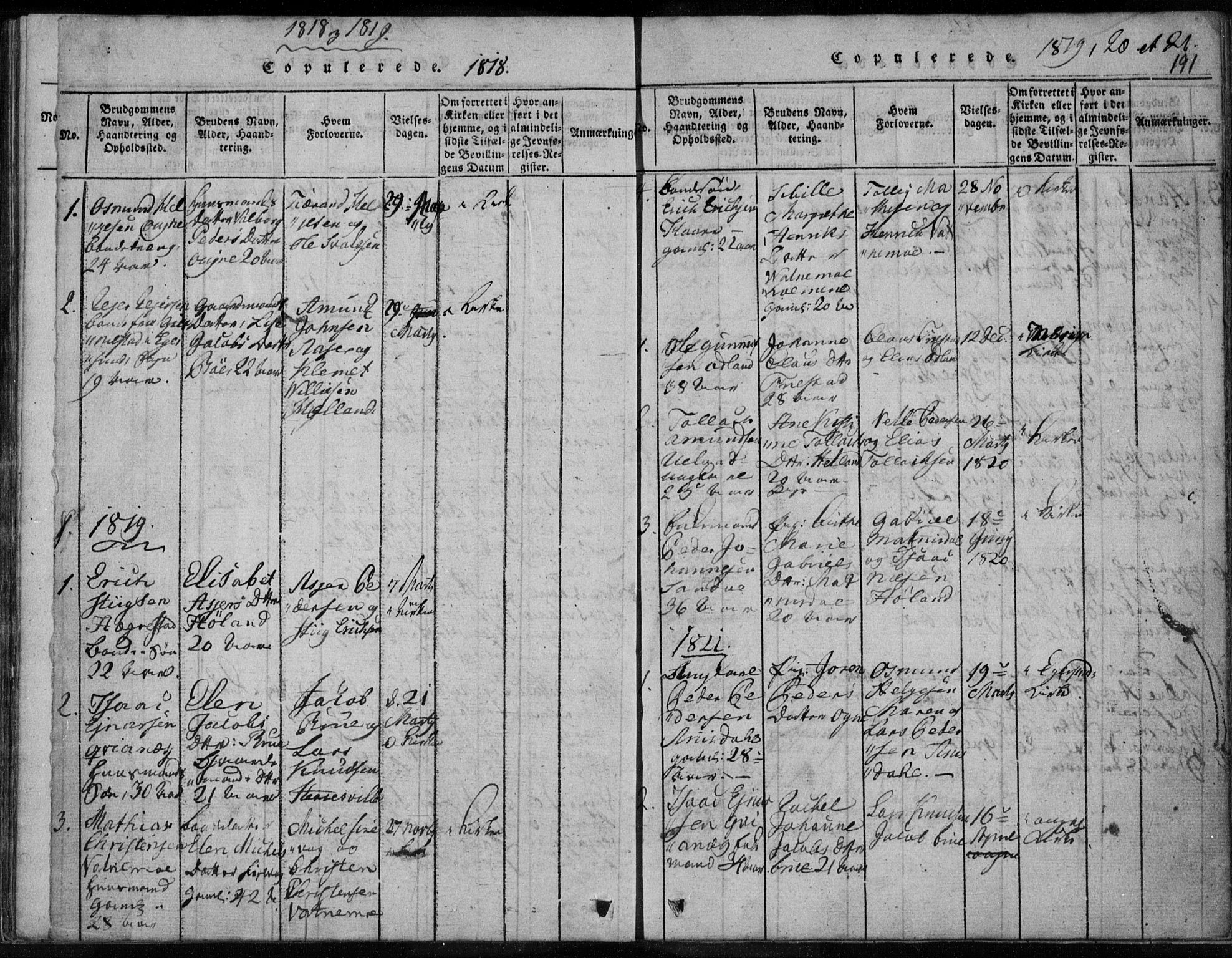 Eigersund sokneprestkontor, AV/SAST-A-101807/S08/L0008: Parish register (official) no. A 8, 1816-1847, p. 191