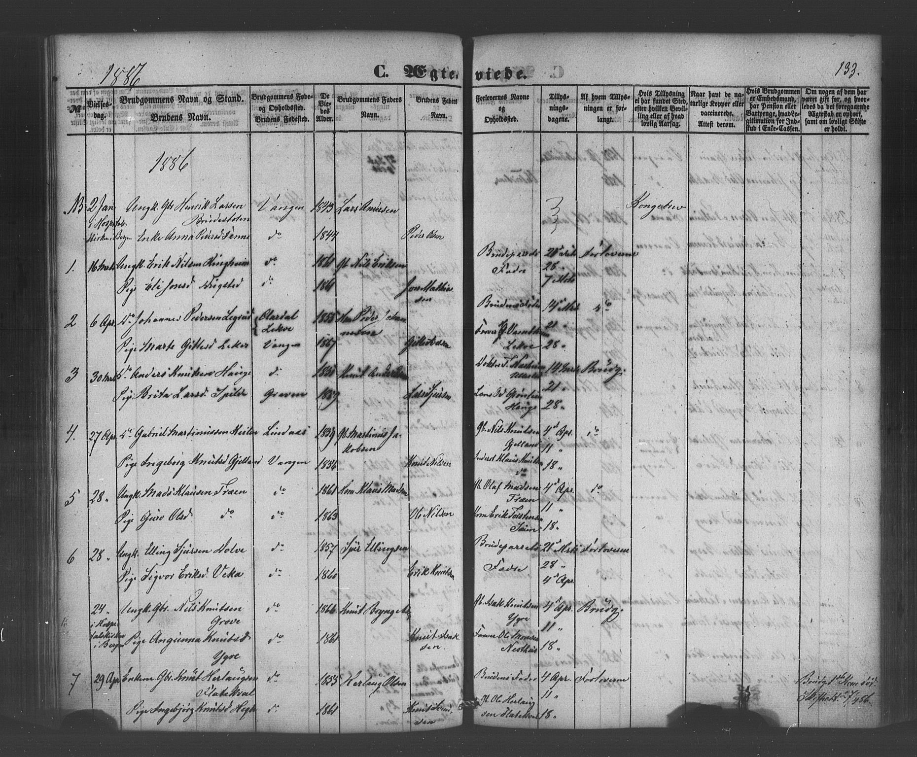 Voss sokneprestembete, AV/SAB-A-79001/H/Haa: Parish register (official) no. A 19, 1851-1886, p. 133