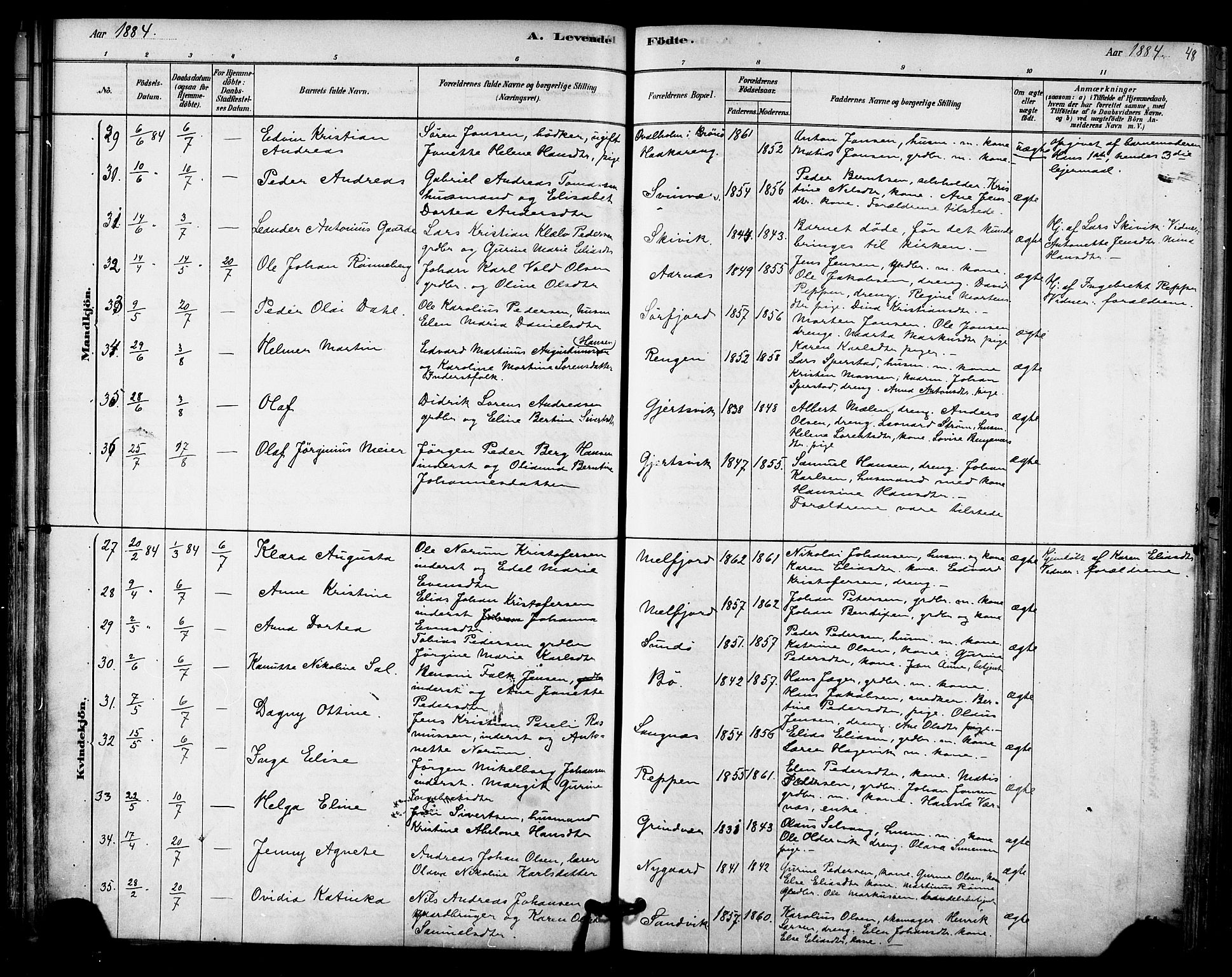 Ministerialprotokoller, klokkerbøker og fødselsregistre - Nordland, AV/SAT-A-1459/841/L0609: Parish register (official) no. 841A12, 1878-1901, p. 48