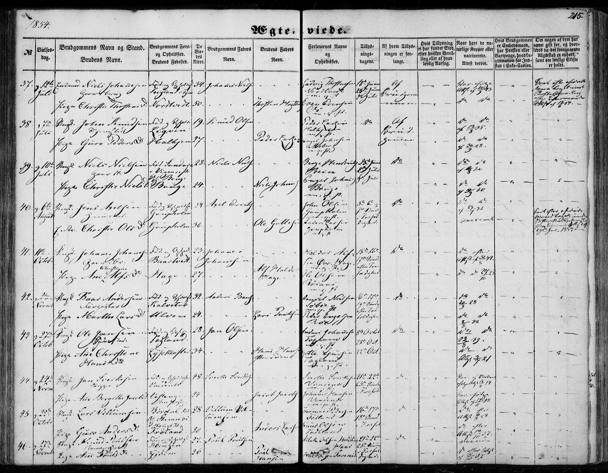 Os sokneprestembete, AV/SAB-A-99929: Parish register (official) no. A 16, 1851-1859, p. 215