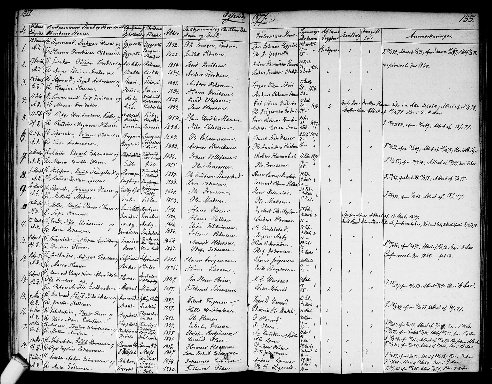 Asker prestekontor Kirkebøker, SAO/A-10256a/F/Fa/L0010: Parish register (official) no. I 10, 1825-1878, p. 155