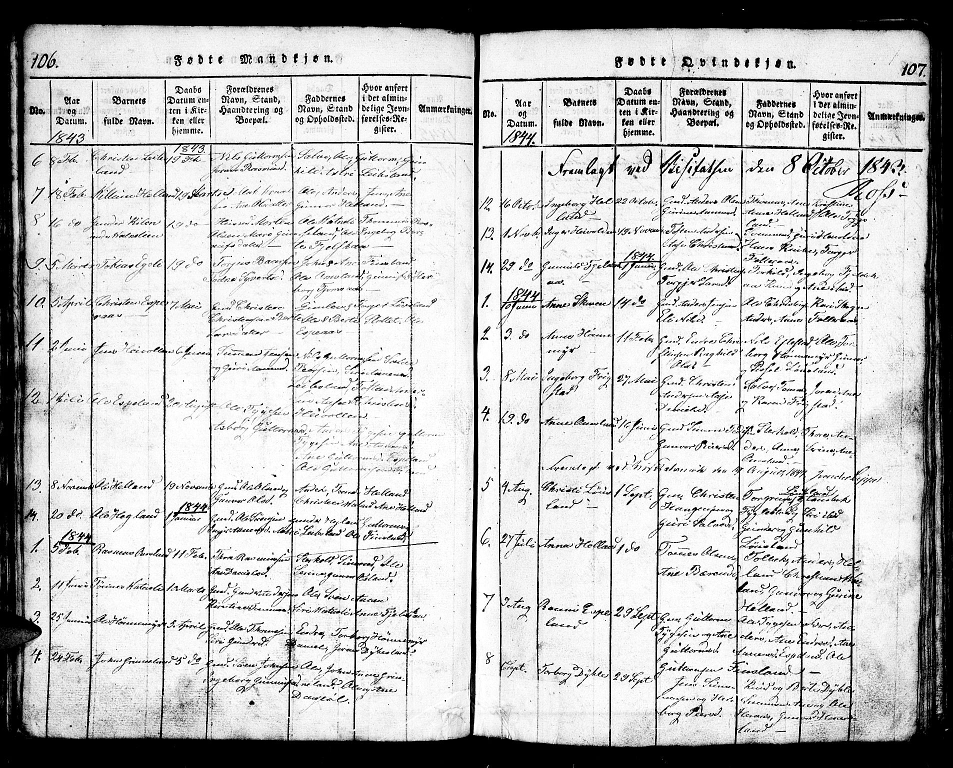 Bjelland sokneprestkontor, SAK/1111-0005/F/Fb/Fbb/L0003: Parish register (copy) no. B 3, 1816-1868, p. 106-107
