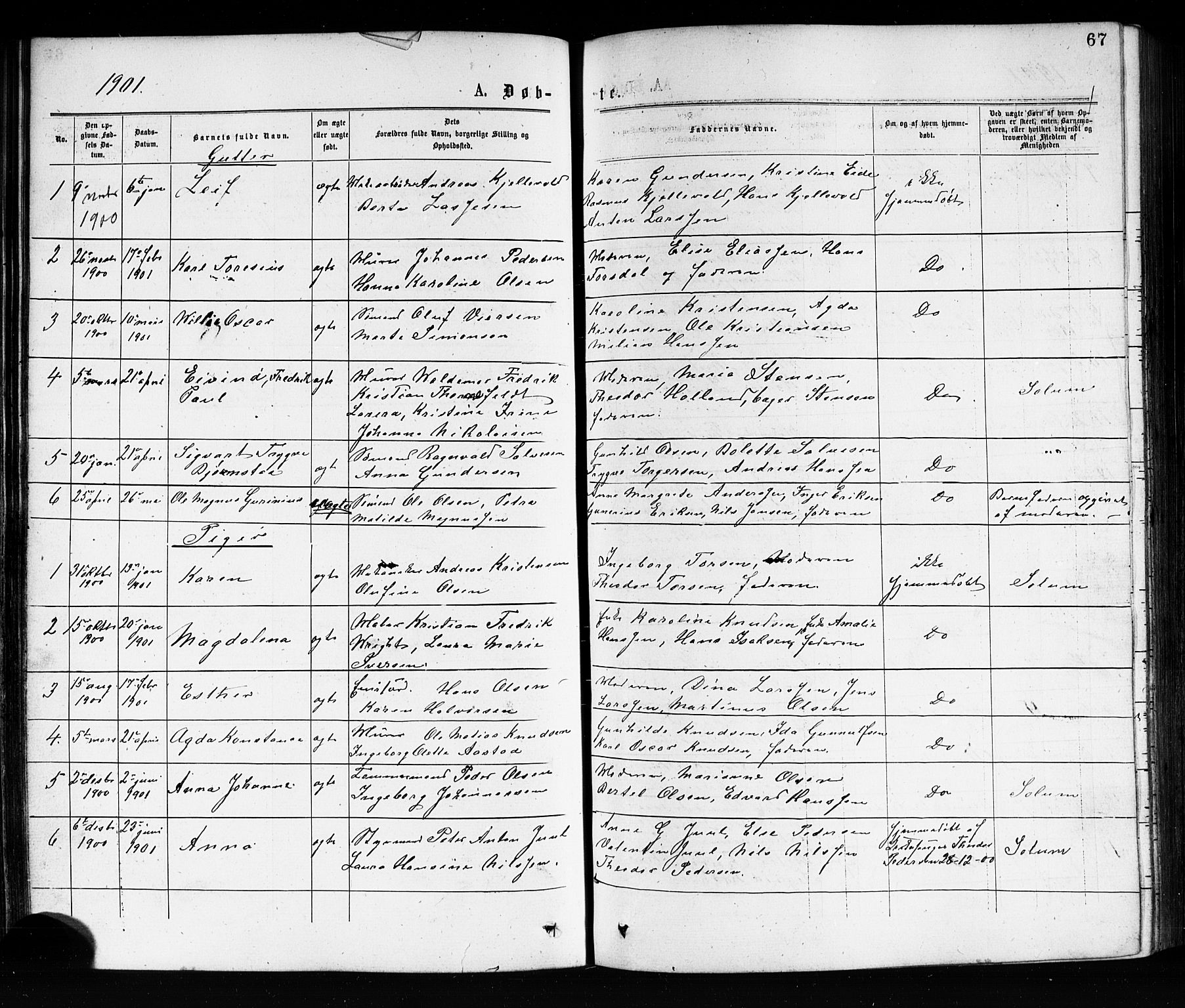 Porsgrunn kirkebøker , SAKO/A-104/G/Ga/L0003: Parish register (copy) no. I 3, 1877-1915, p. 67