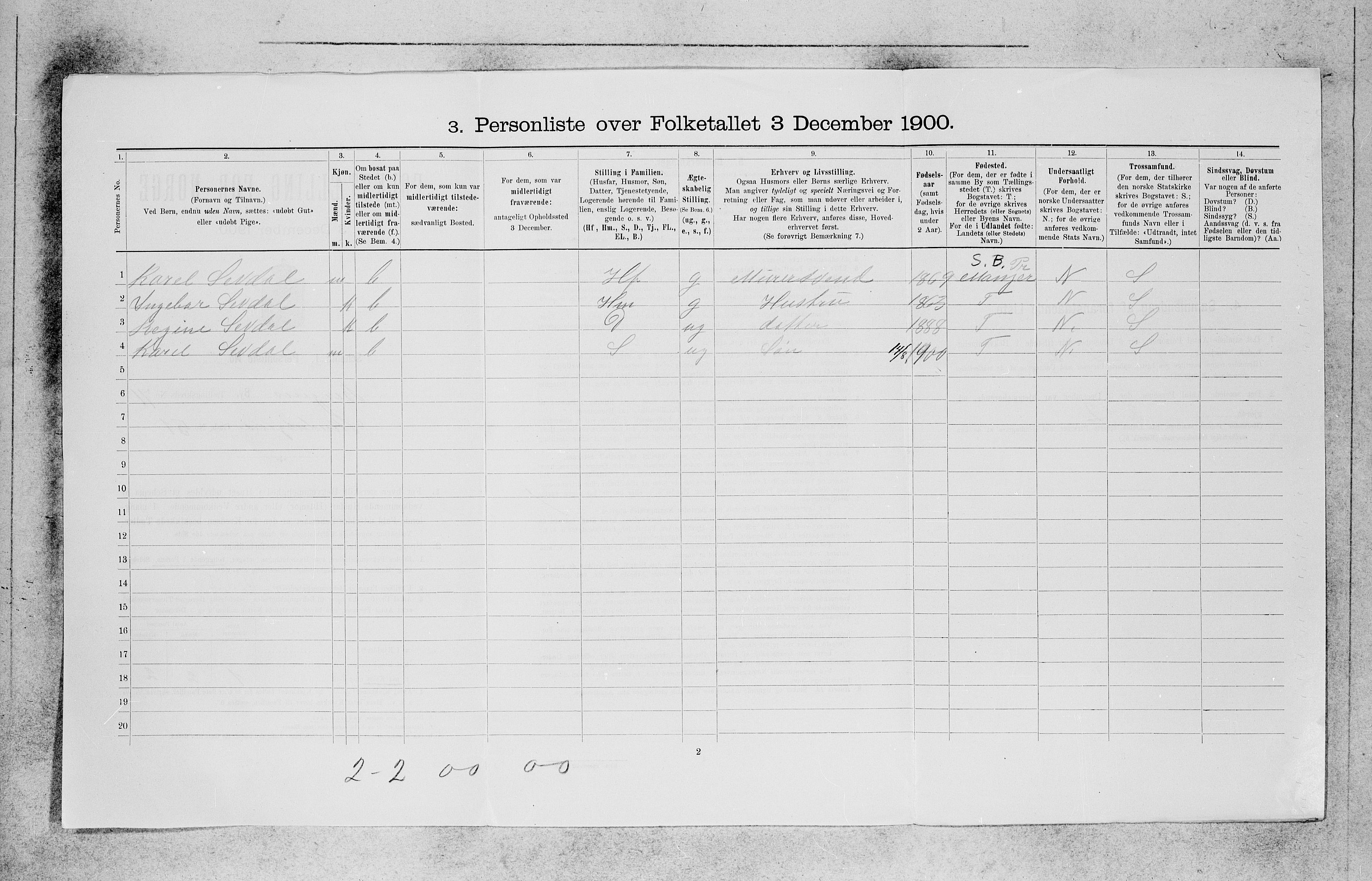 SAB, 1900 census for Bergen, 1900, p. 14900