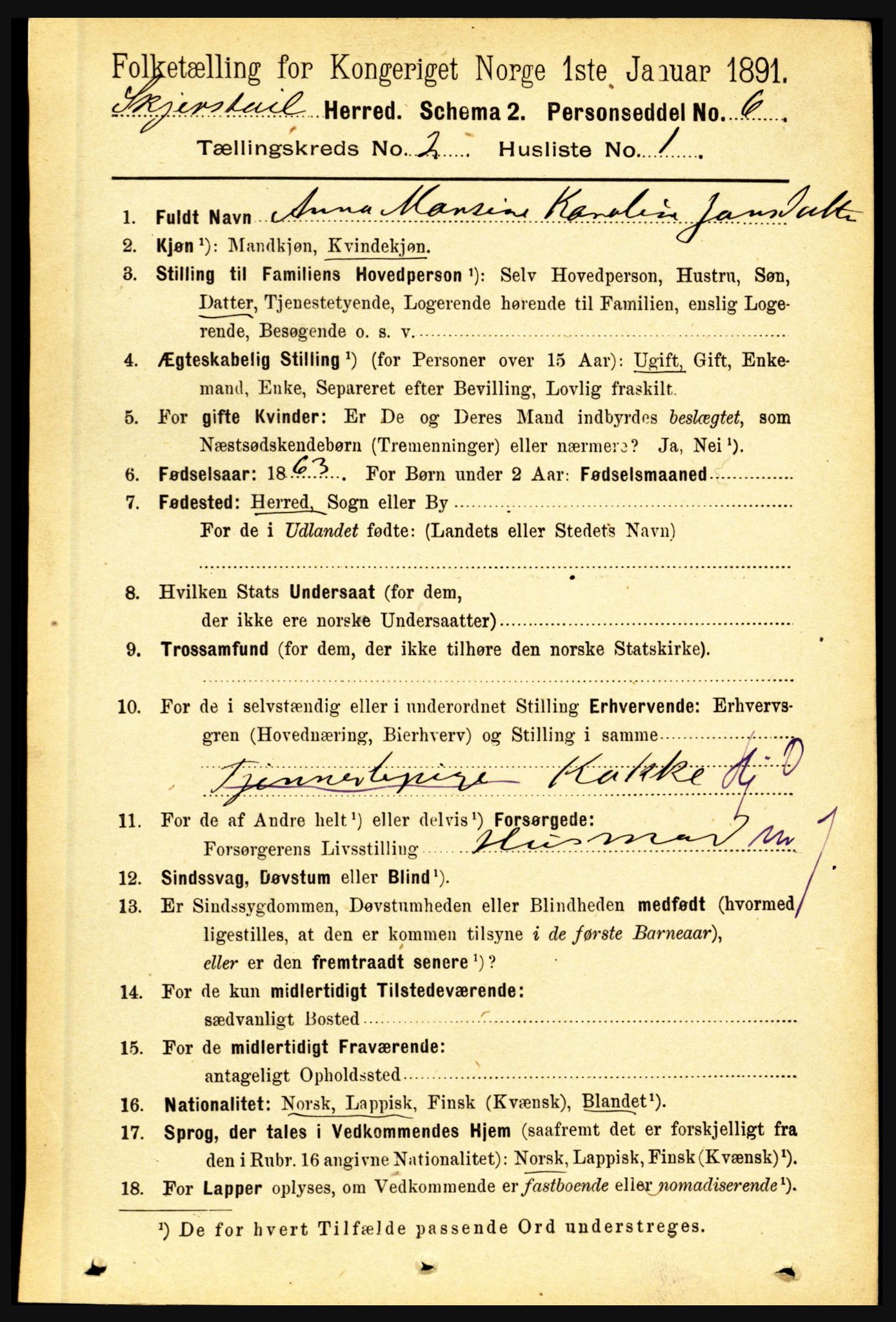 RA, 1891 census for 1842 Skjerstad, 1891, p. 354