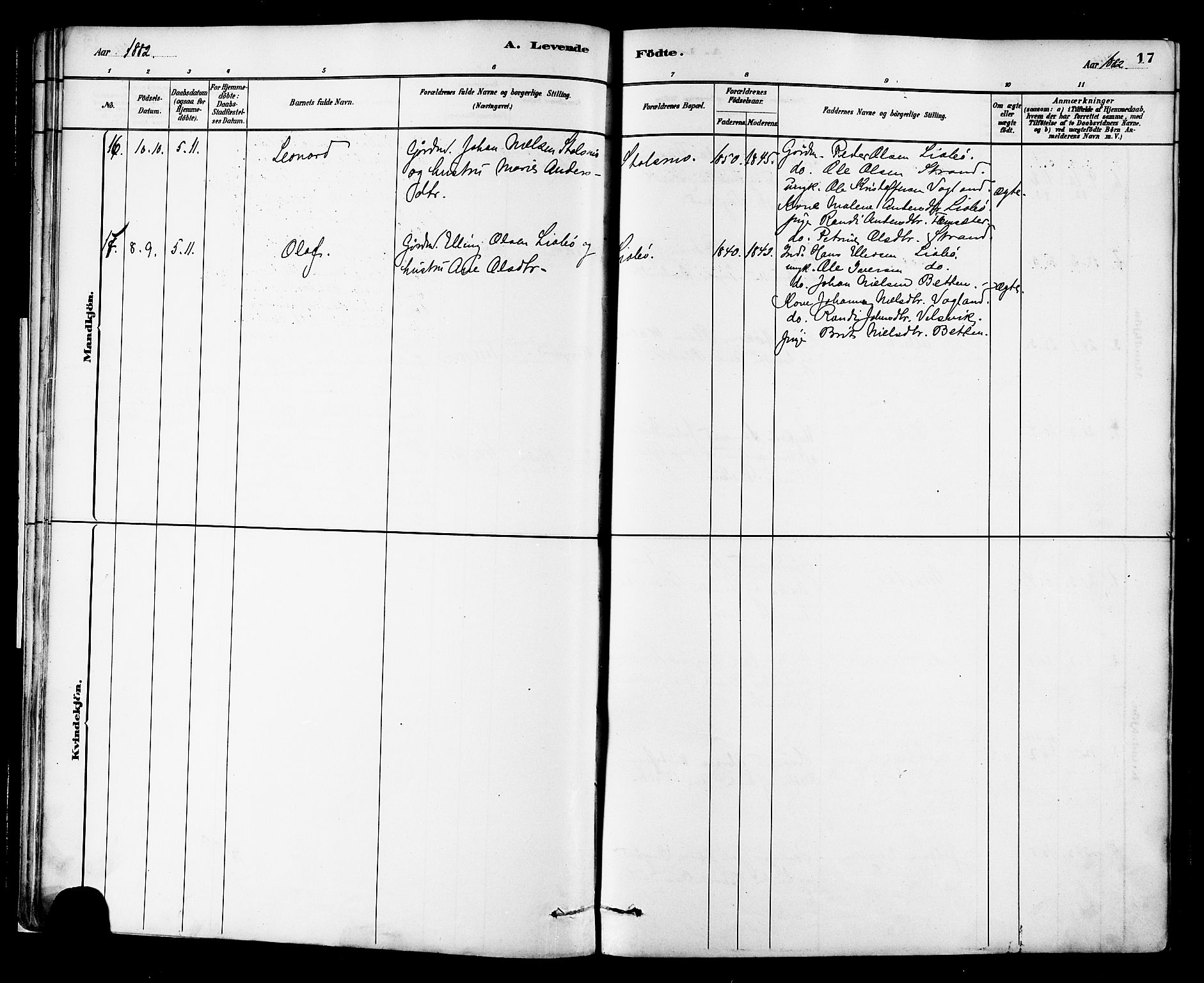 Ministerialprotokoller, klokkerbøker og fødselsregistre - Møre og Romsdal, SAT/A-1454/576/L0885: Parish register (official) no. 576A03, 1880-1898, p. 17