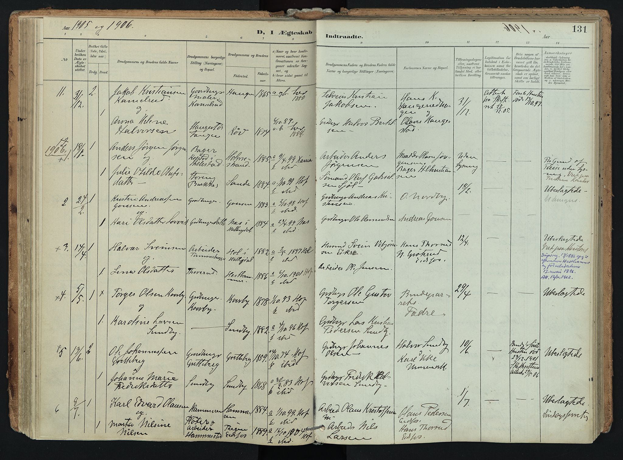 Hof kirkebøker, AV/SAKO-A-64/F/Fa/L0008: Parish register (official) no. I 8, 1902-1921, p. 131