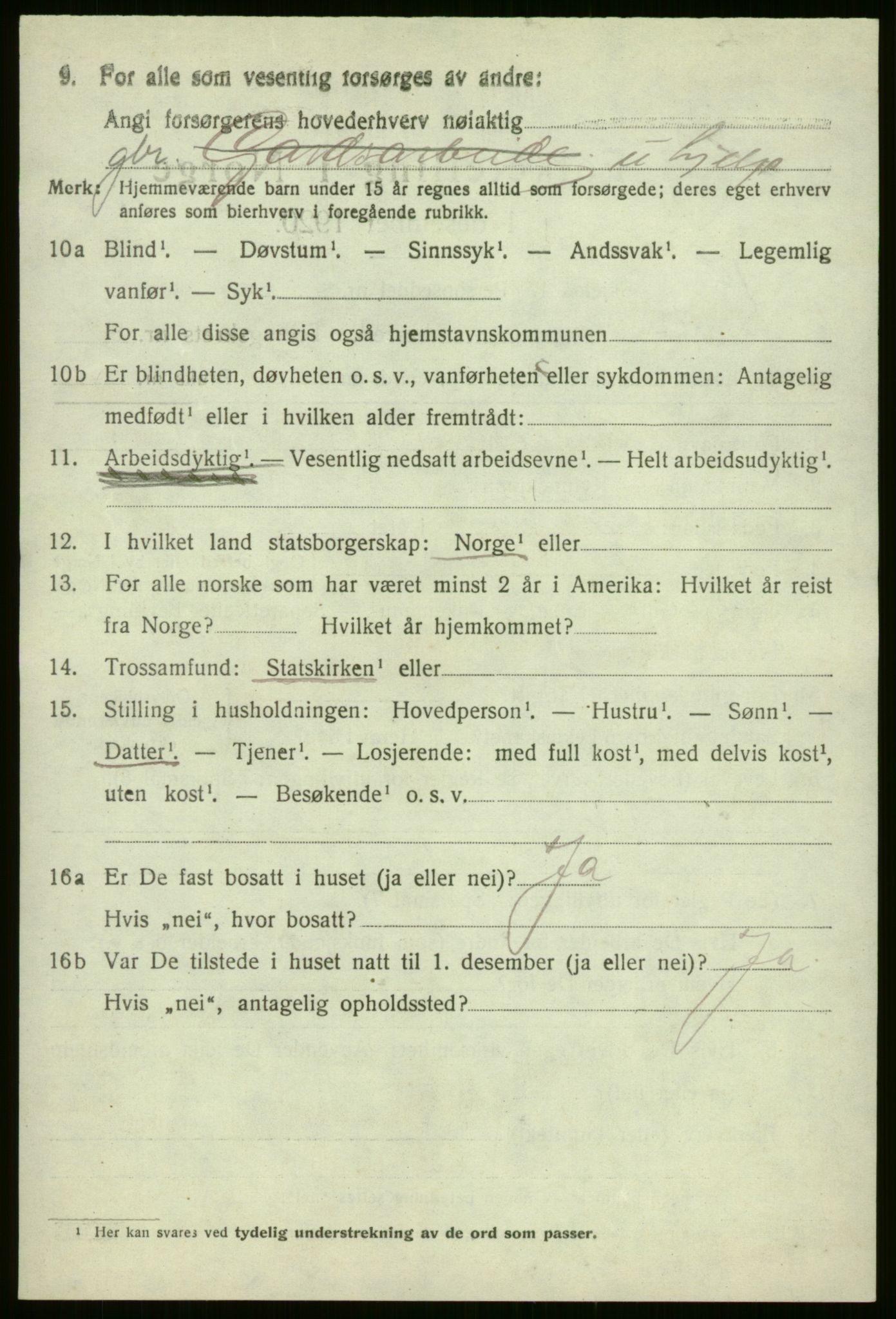 SAB, 1920 census for Evanger, 1920, p. 2312