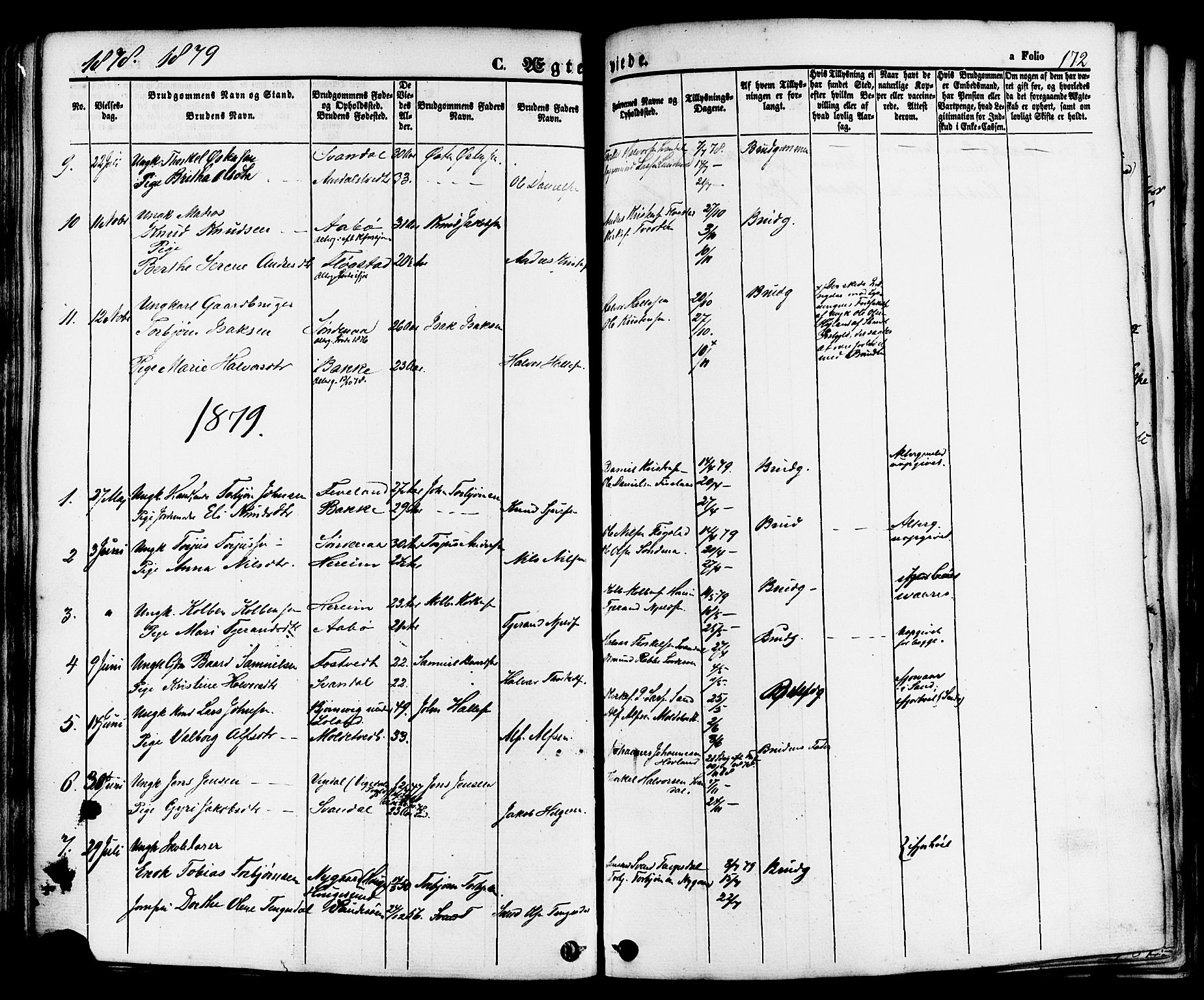 Sand sokneprestkontor, SAST/A-101848/01/III/L0004: Parish register (official) no. A 4, 1859-1880, p. 172