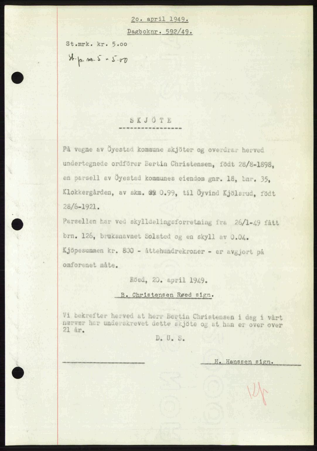 Nedenes sorenskriveri, SAK/1221-0006/G/Gb/Gba/L0060: Mortgage book no. A12, 1948-1949, Diary no: : 592/1949