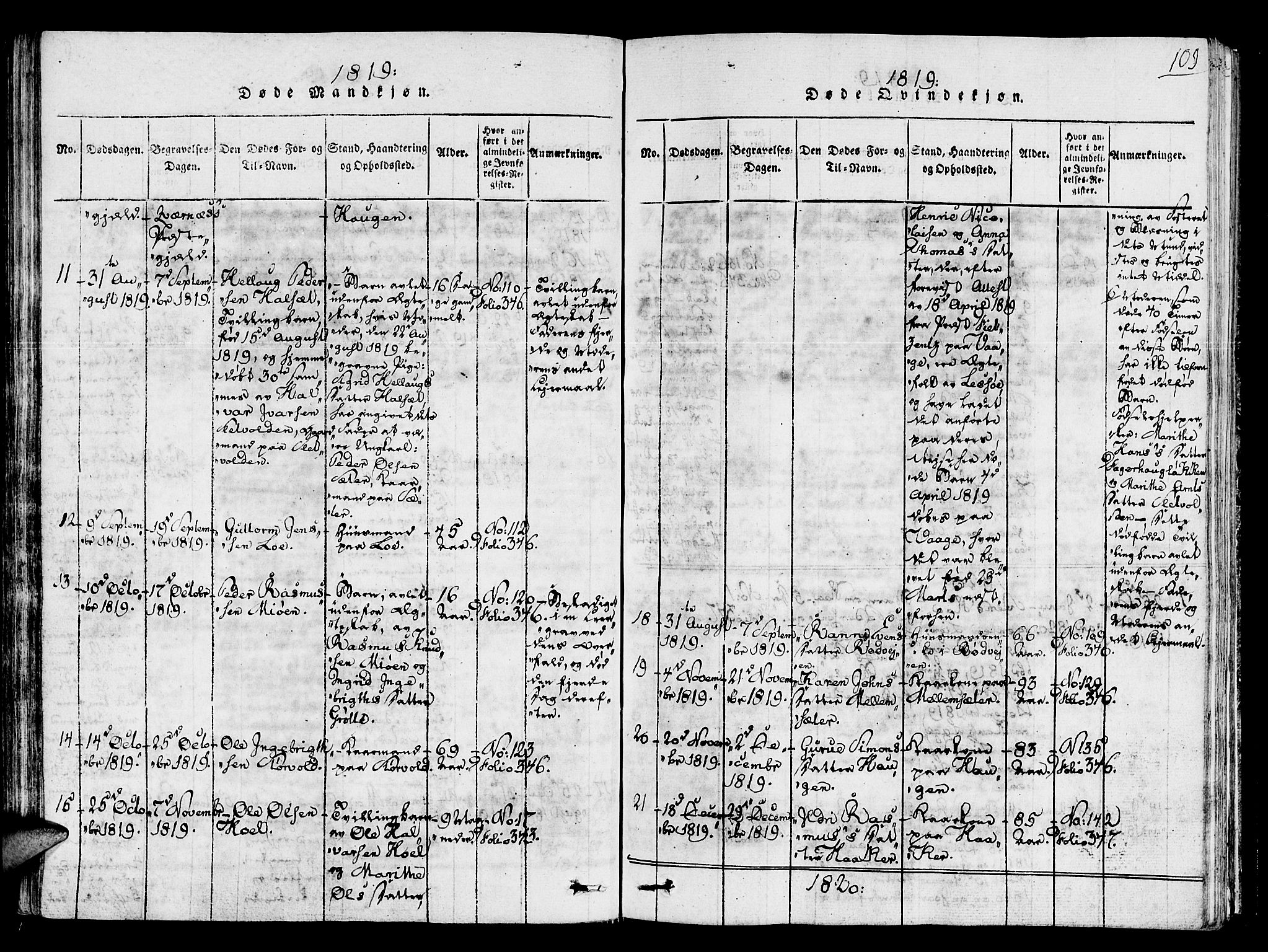 Ministerialprotokoller, klokkerbøker og fødselsregistre - Sør-Trøndelag, SAT/A-1456/678/L0895: Parish register (official) no. 678A05 /1, 1816-1821, p. 109