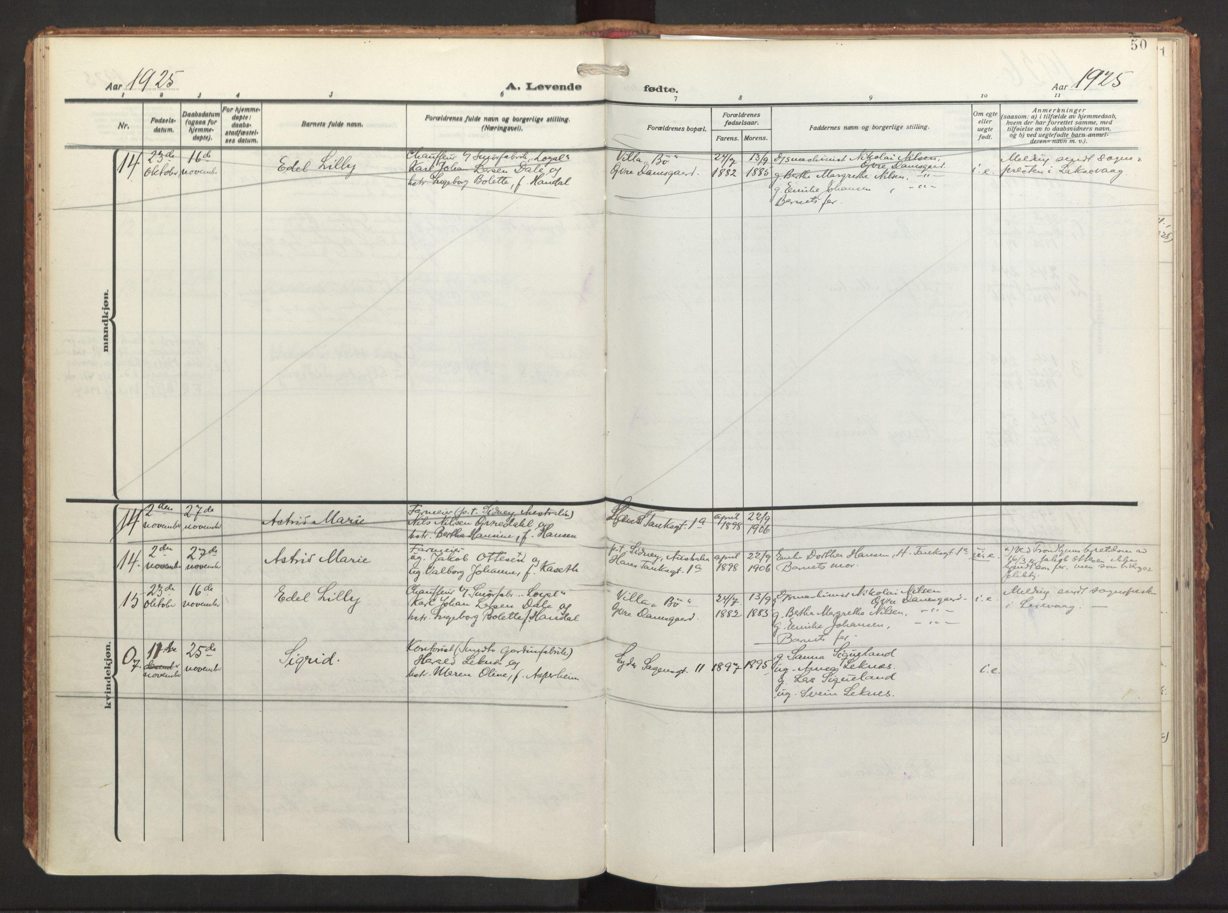 St. Jacob sokneprestembete, AV/SAB-A-78001/H/Haa/L0001: Parish register (official) no. A 1, 1917-1952, p. 50