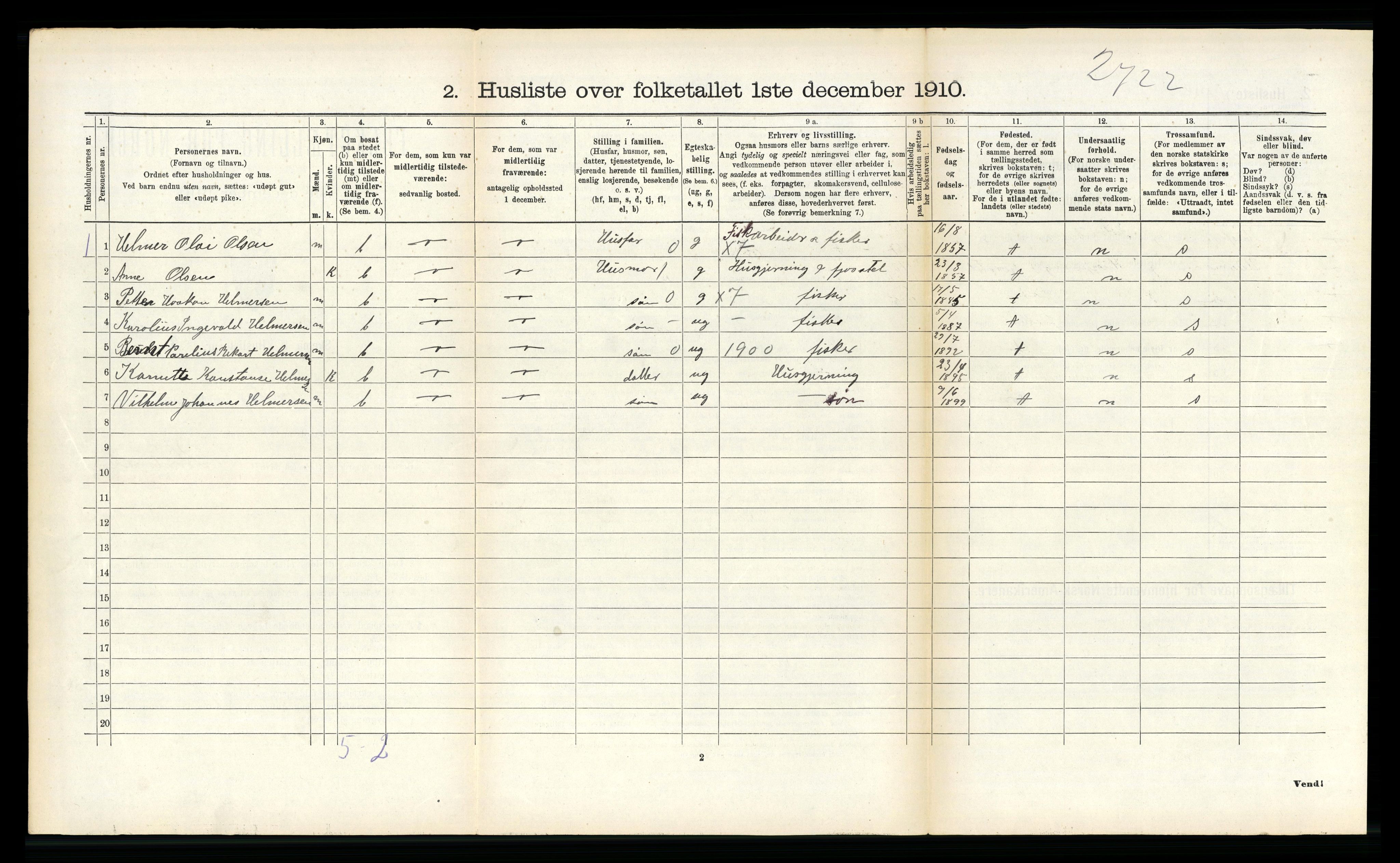 RA, 1910 census for Dverberg, 1910, p. 507