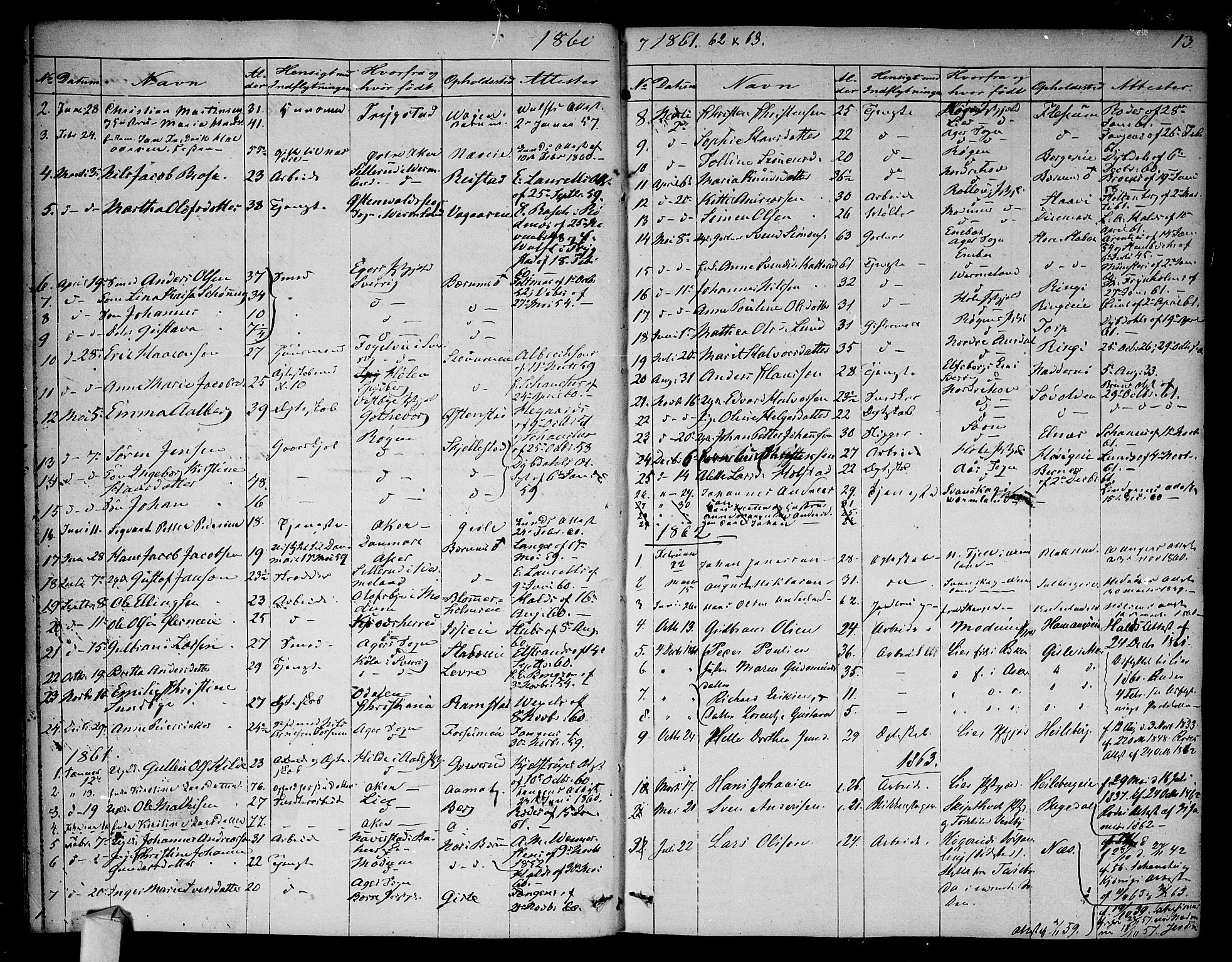 Asker prestekontor Kirkebøker, SAO/A-10256a/F/Fa/L0012: Parish register (official) no. I 12, 1825-1878, p. 13