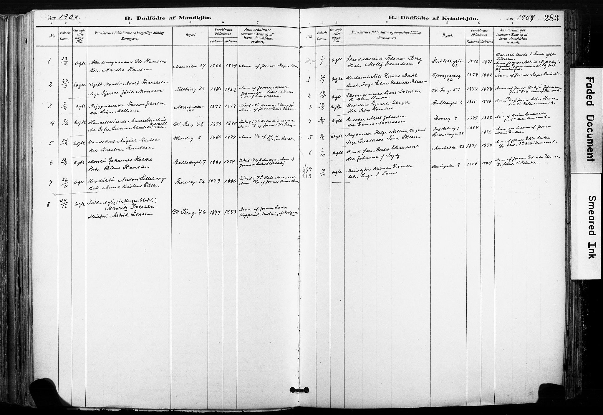 Gamle Aker prestekontor Kirkebøker, SAO/A-10617a/F/L0013: Parish register (official) no. 13, 1901-1908, p. 283