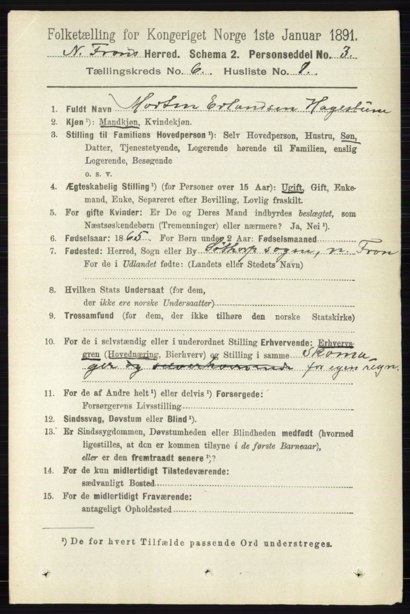 RA, 1891 census for 0518 Nord-Fron, 1891, p. 2260