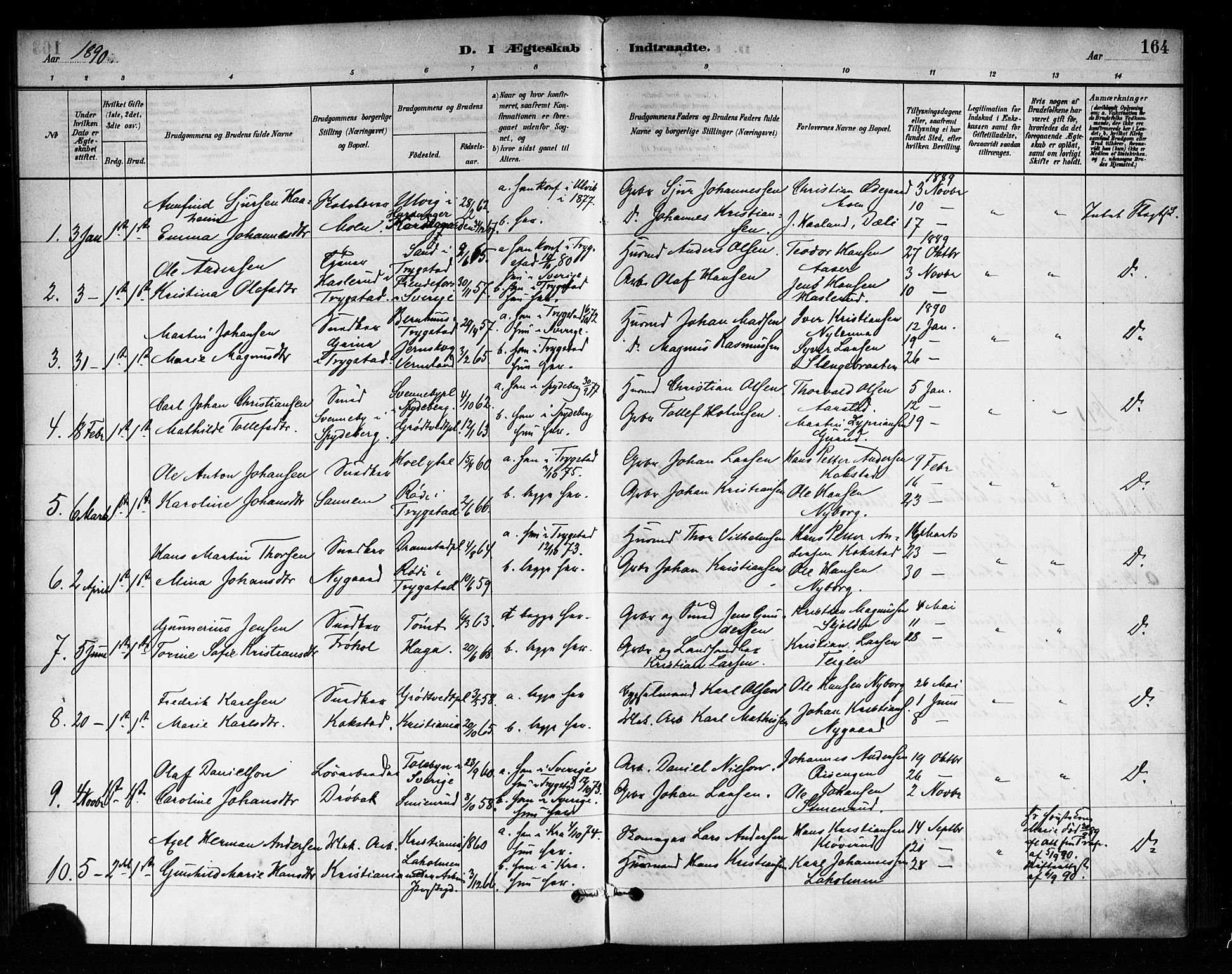 Askim prestekontor Kirkebøker, SAO/A-10900/F/Fa/L0007: Parish register (official) no. 7, 1882-1897, p. 164