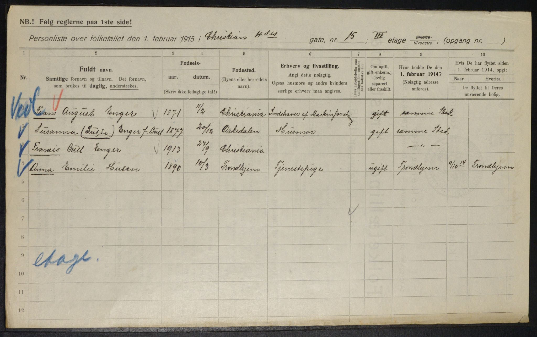 OBA, Municipal Census 1915 for Kristiania, 1915, p. 53740