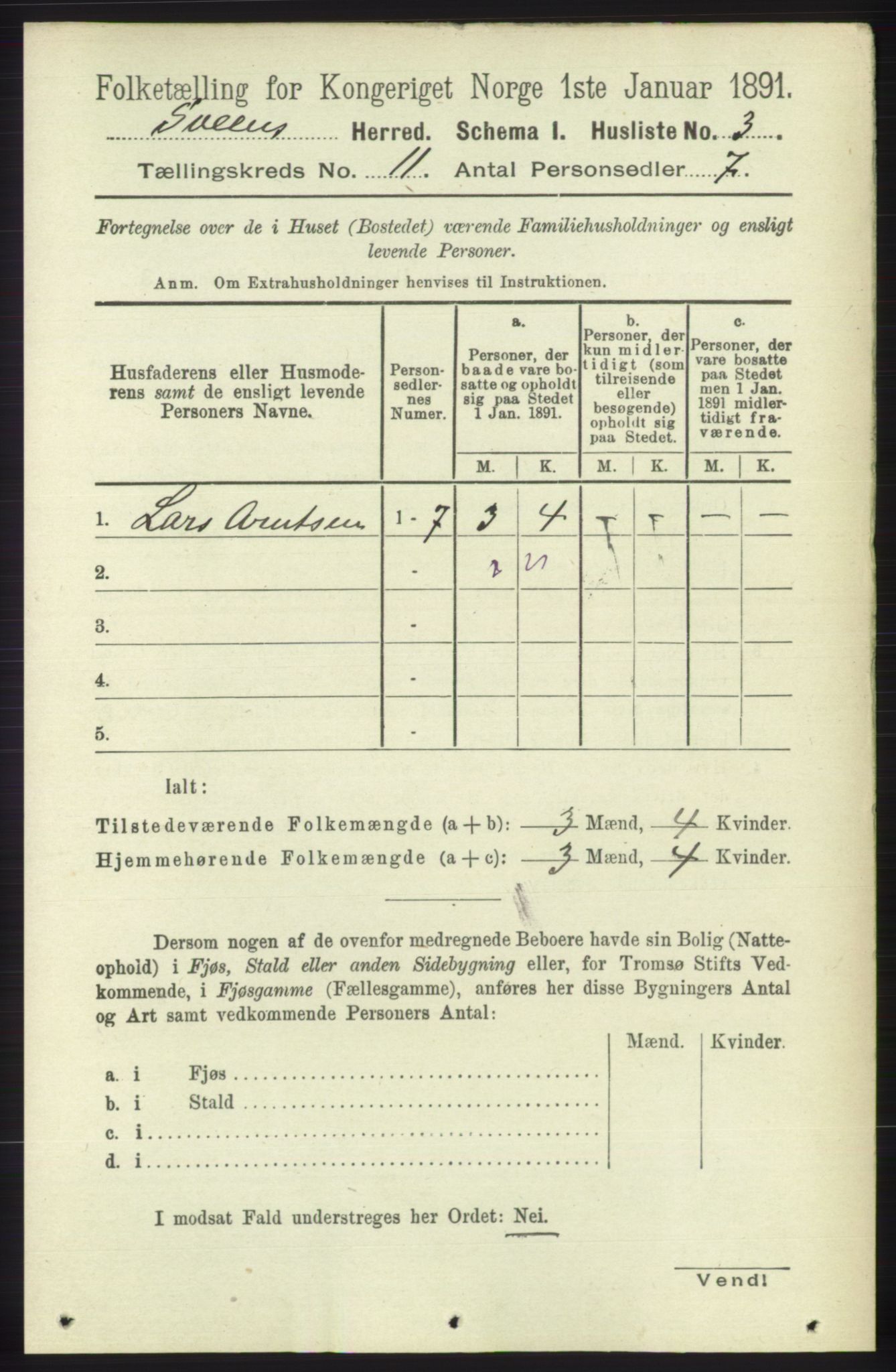 RA, 1891 census for 1216 Sveio, 1891, p. 3071