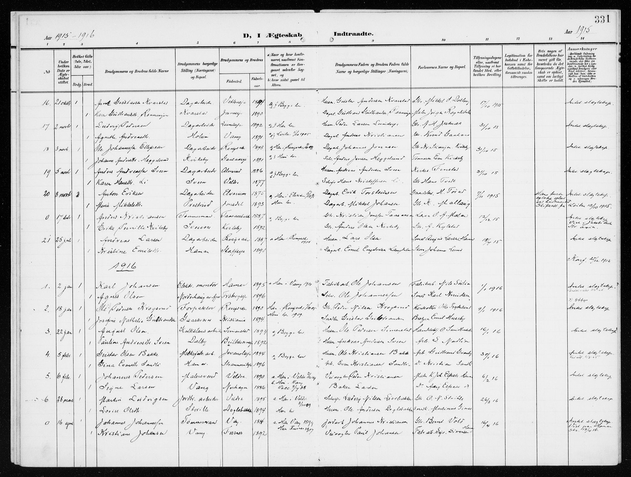 Furnes prestekontor, SAH/PREST-012/K/Ka/L0001: Parish register (official) no. 1, 1907-1935, p. 331