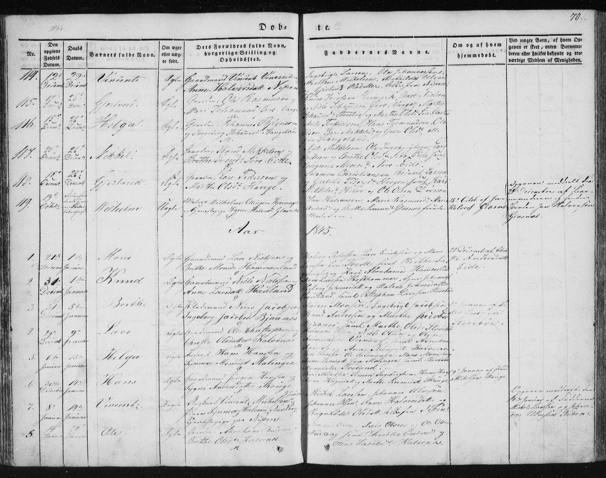 Sund sokneprestembete, AV/SAB-A-99930: Parish register (official) no. A 13, 1835-1849, p. 70