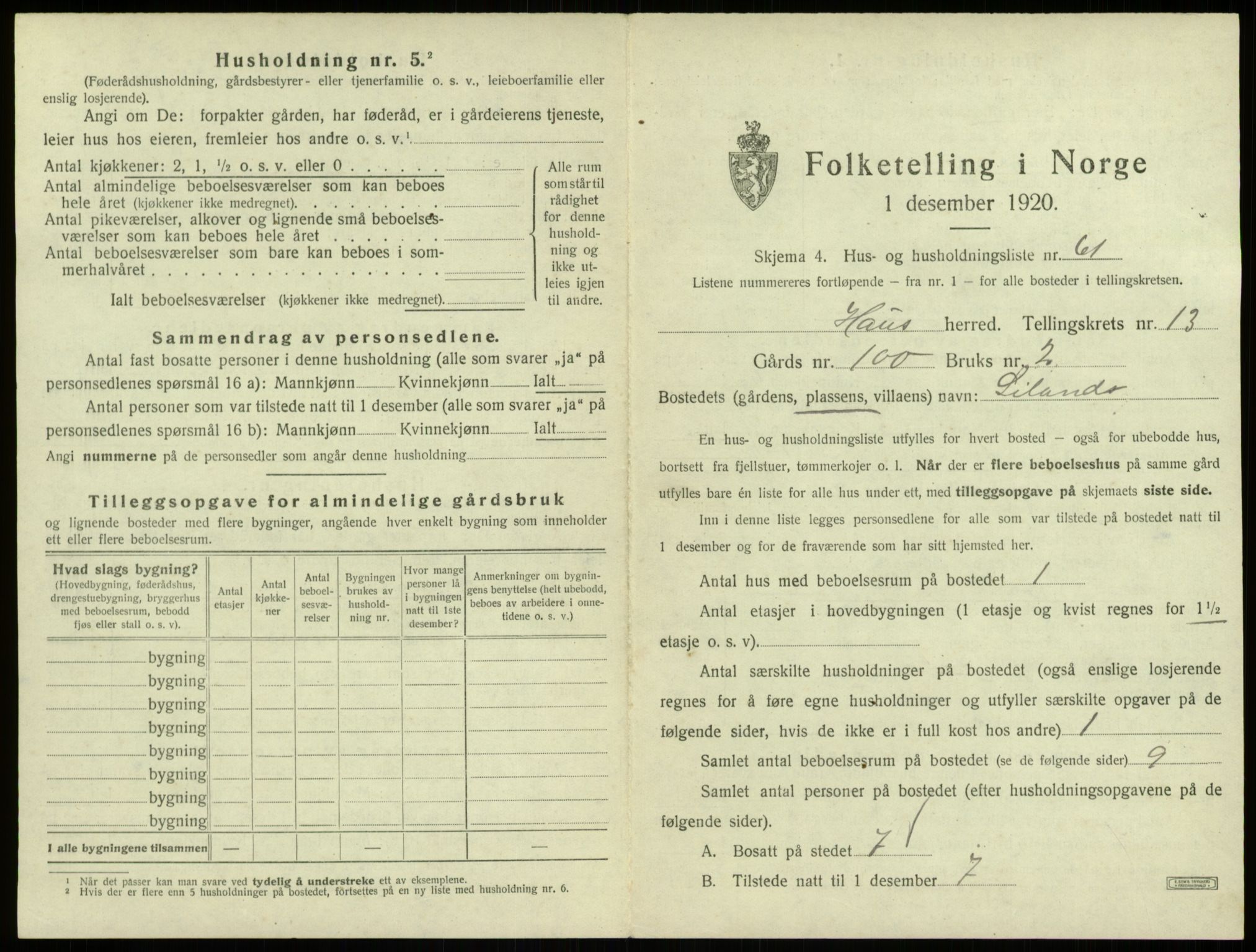 SAB, 1920 census for Haus, 1920, p. 1131