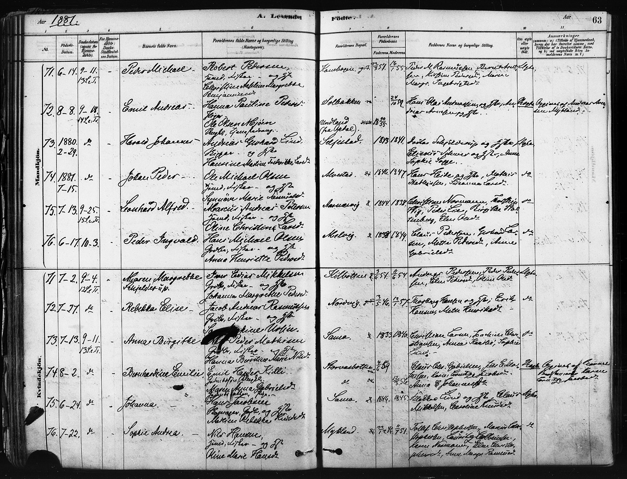 Trondenes sokneprestkontor, SATØ/S-1319/H/Ha/L0014kirke: Parish register (official) no. 14, 1878-1889, p. 63