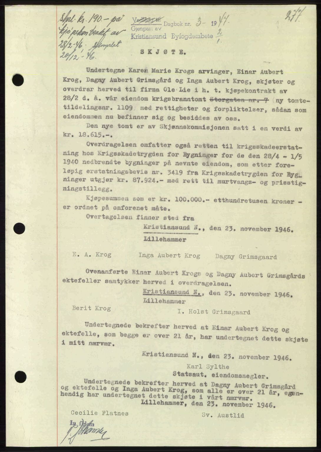 Kristiansund byfogd, AV/SAT-A-4587/A/27: Mortgage book no. 39b, 1946-1947, Diary no: : 3/1947