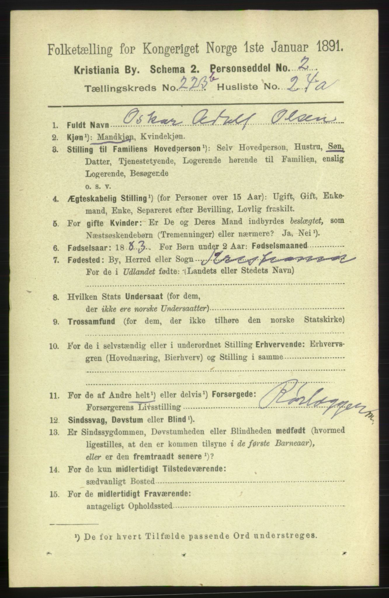 RA, 1891 census for 0301 Kristiania, 1891, p. 142005