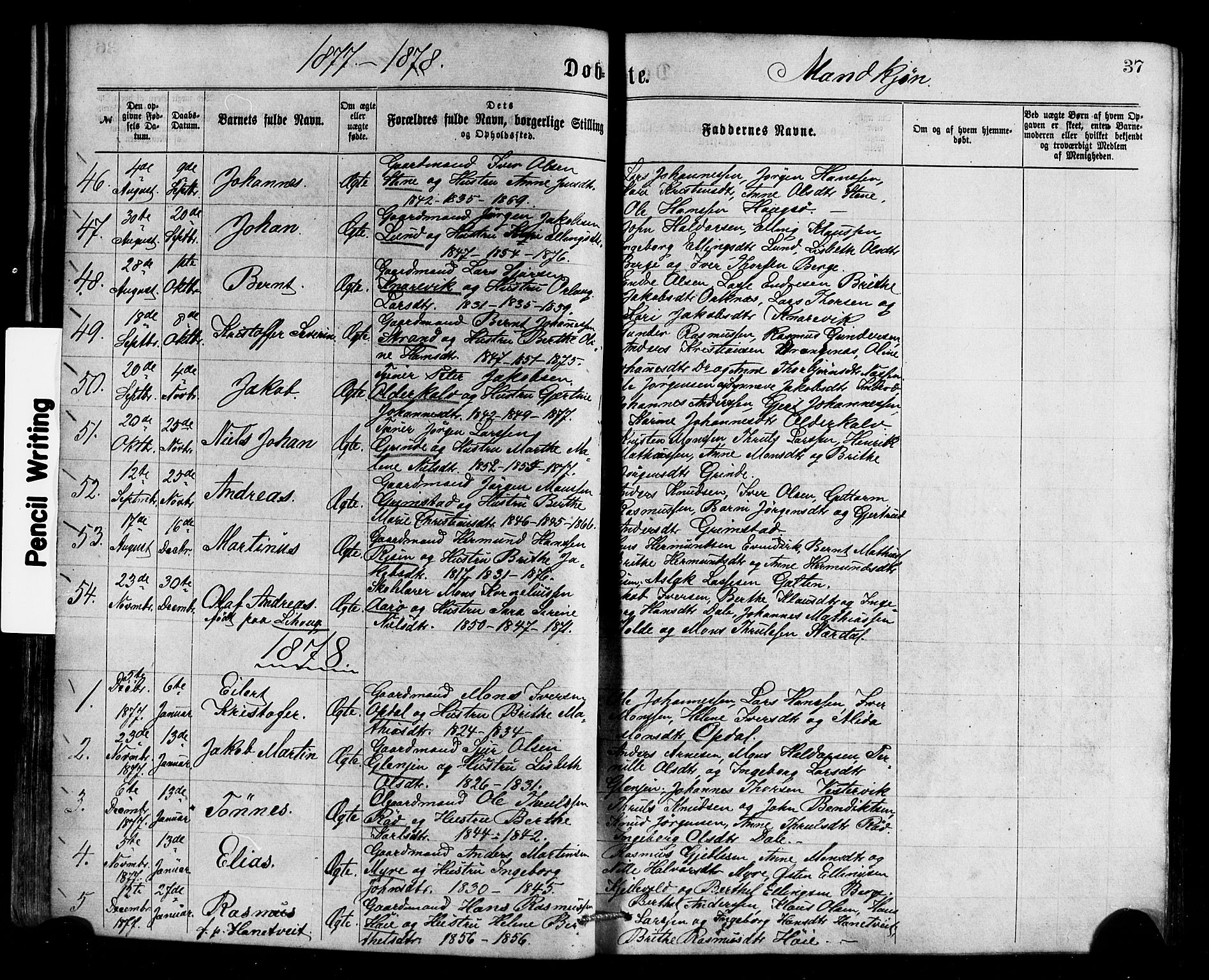 Gulen sokneprestembete, AV/SAB-A-80201/H/Haa/Haaa/L0023: Parish register (official) no. A 23, 1870-1880, p. 37