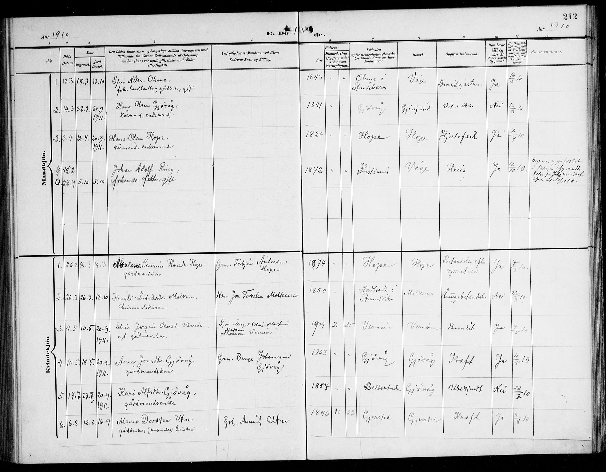 Tysnes sokneprestembete, SAB/A-78601/H/Haa: Parish register (official) no. B 2, 1907-1925, p. 212