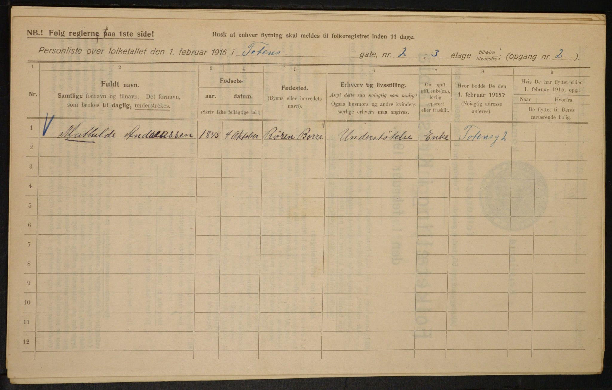 OBA, Municipal Census 1916 for Kristiania, 1916, p. 118539