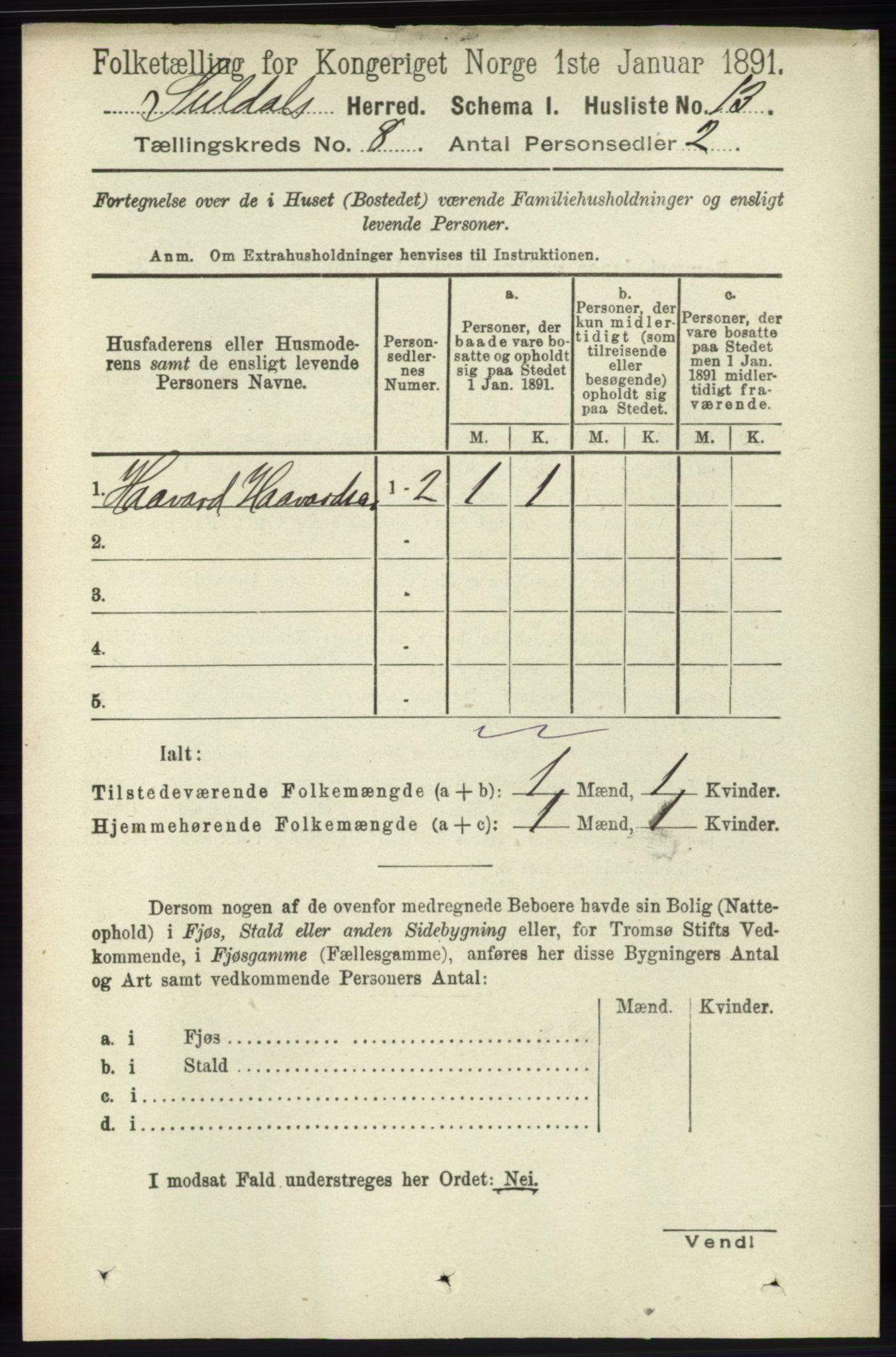RA, 1891 census for 1134 Suldal, 1891, p. 2251