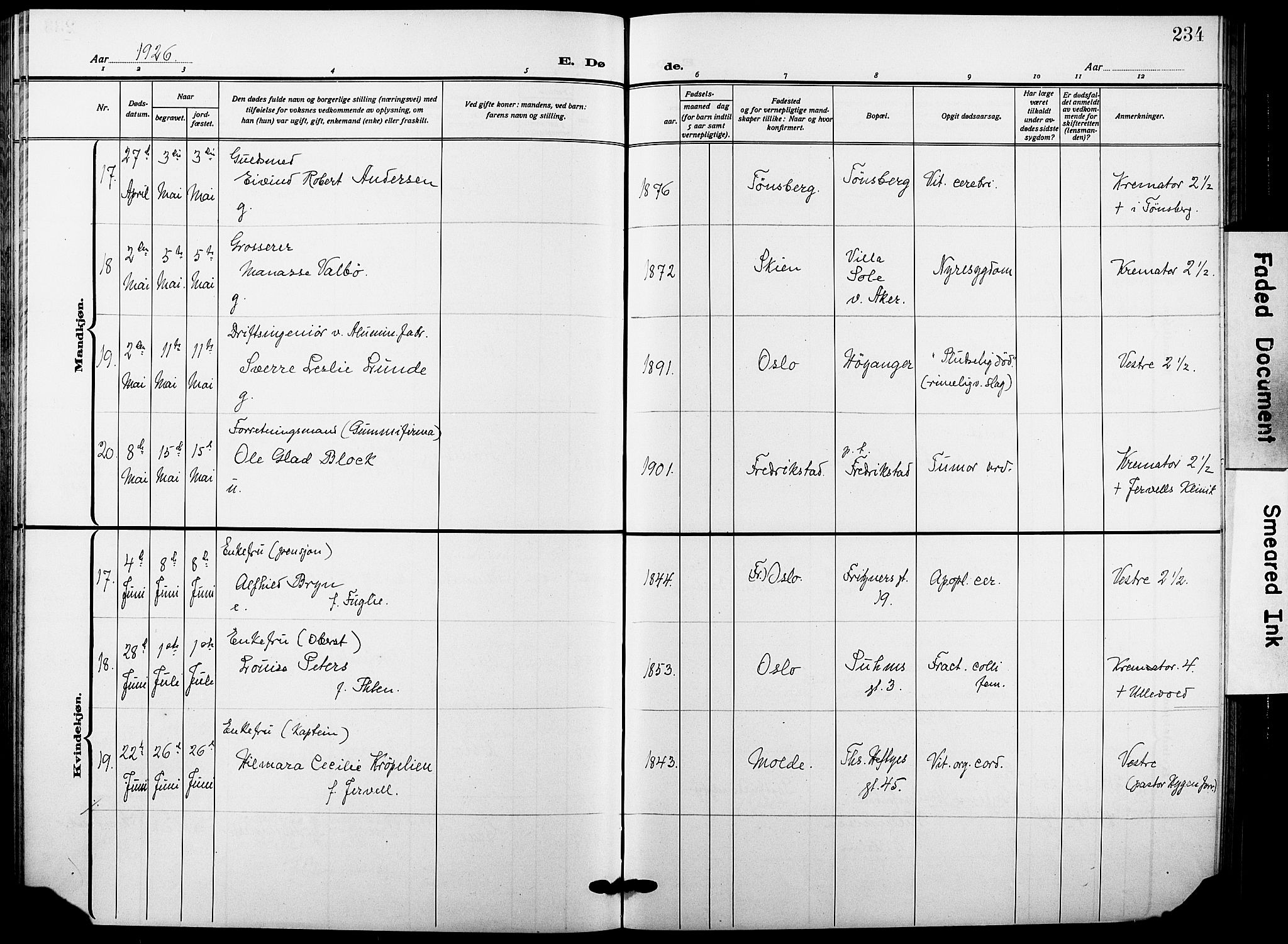 Garnisonsmenigheten Kirkebøker, AV/SAO-A-10846/F/Fa/L0016: Parish register (official) no. 16, 1922-1930, p. 234