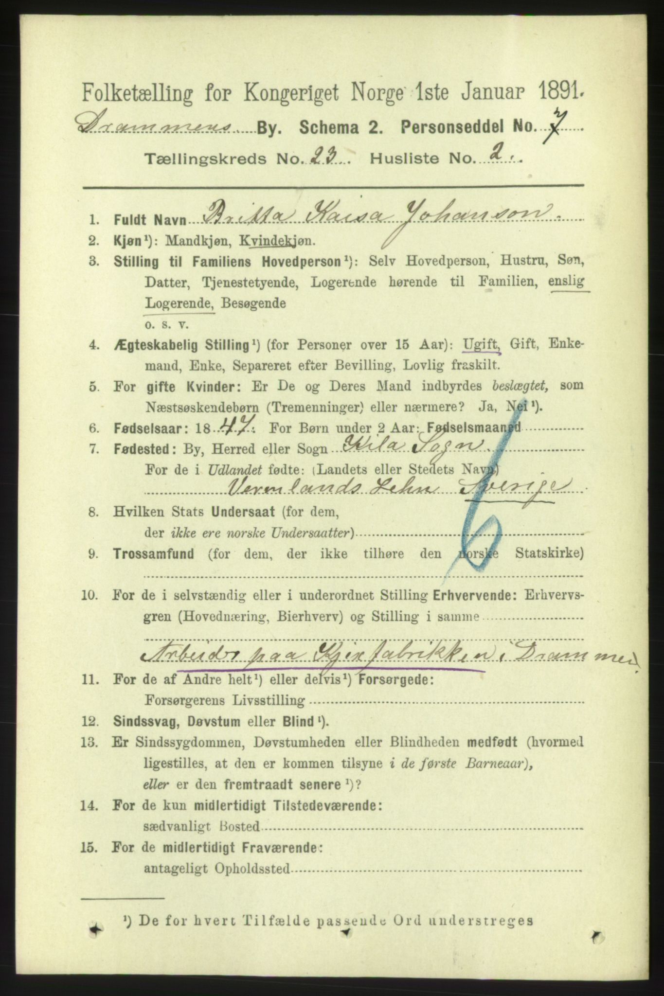 RA, 1891 census for 0602 Drammen, 1891, p. 14067