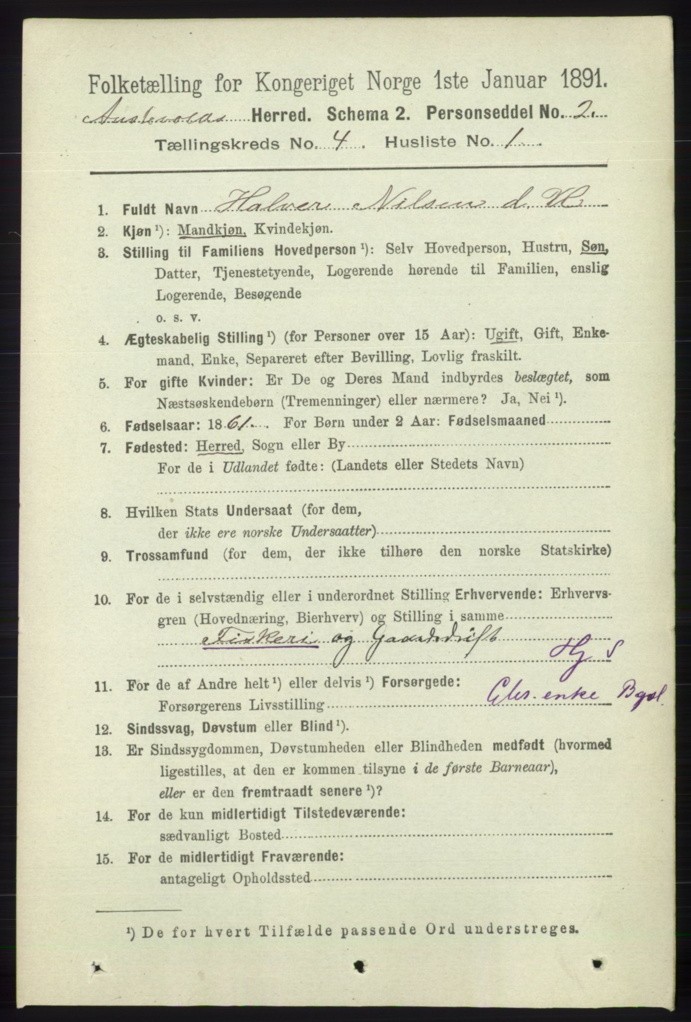 RA, 1891 census for 1244 Austevoll, 1891, p. 1415