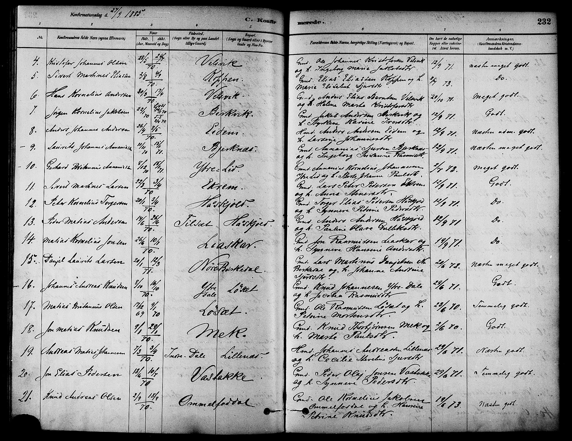 Ministerialprotokoller, klokkerbøker og fødselsregistre - Møre og Romsdal, AV/SAT-A-1454/511/L0141: Parish register (official) no. 511A08, 1878-1890, p. 232