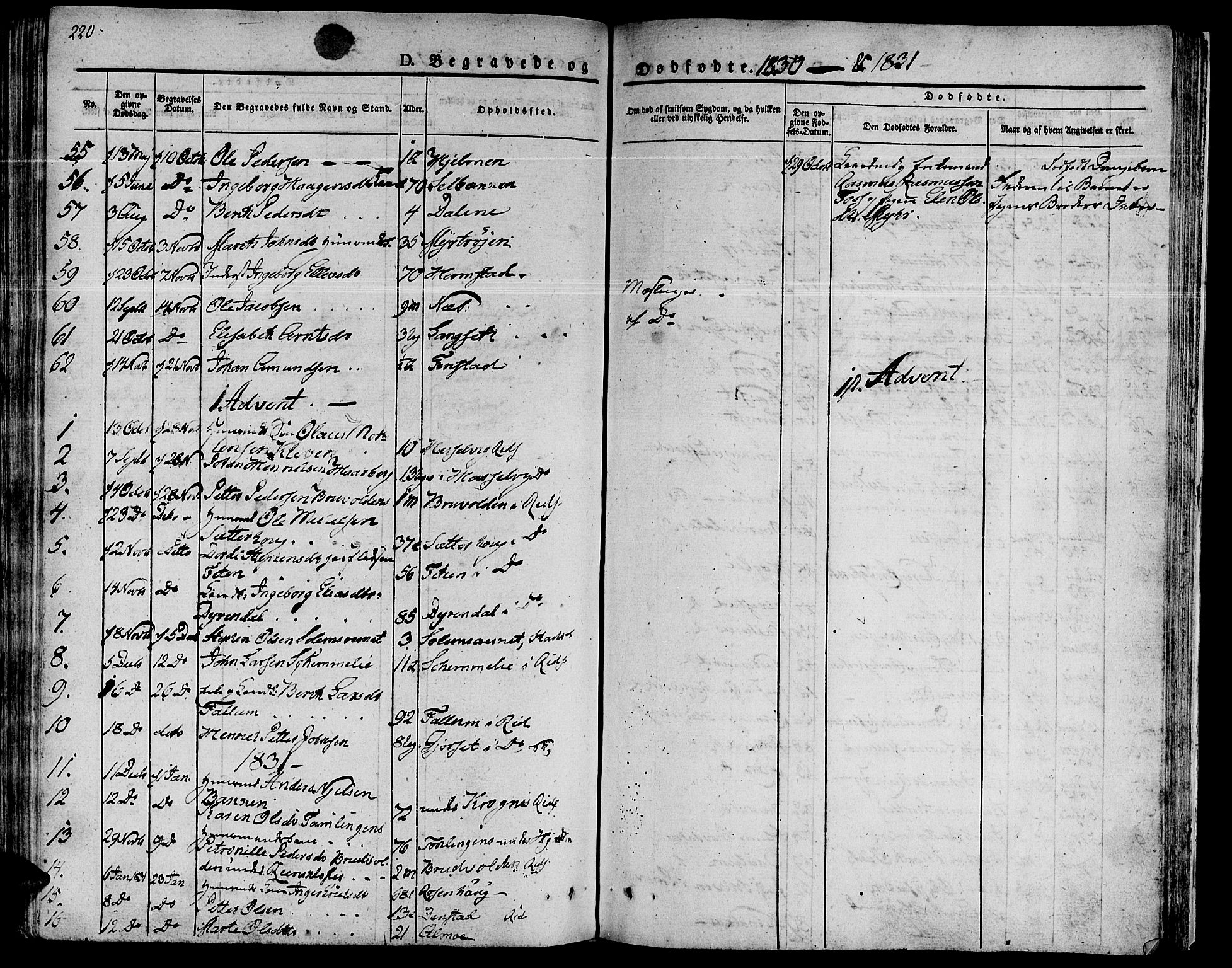 Ministerialprotokoller, klokkerbøker og fødselsregistre - Sør-Trøndelag, SAT/A-1456/646/L0609: Parish register (official) no. 646A07, 1826-1838, p. 220