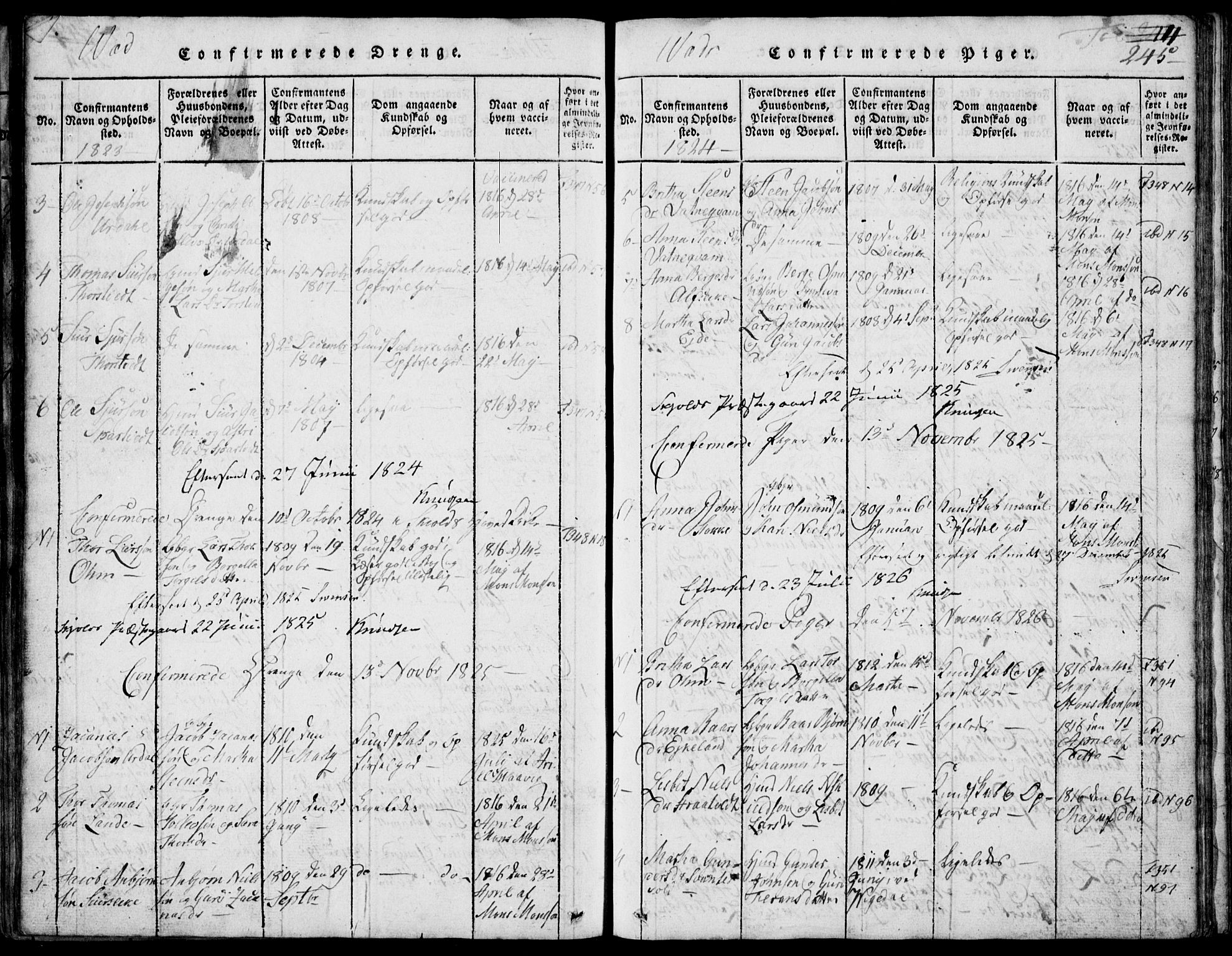 Skjold sokneprestkontor, AV/SAST-A-101847/H/Ha/Hab/L0002: Parish register (copy) no. B 2 /2, 1815-1830, p. 245