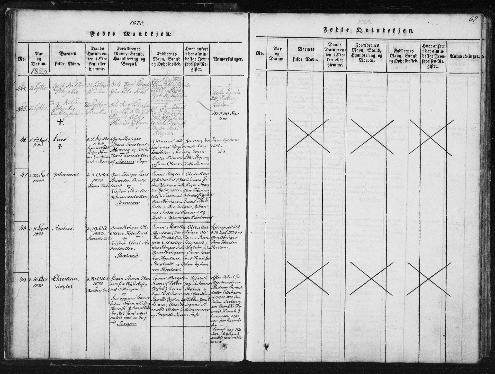 Hamre sokneprestembete, AV/SAB-A-75501/H/Ha/Haa/Haaa/L0010: Parish register (official) no. A 10, 1816-1826, p. 62