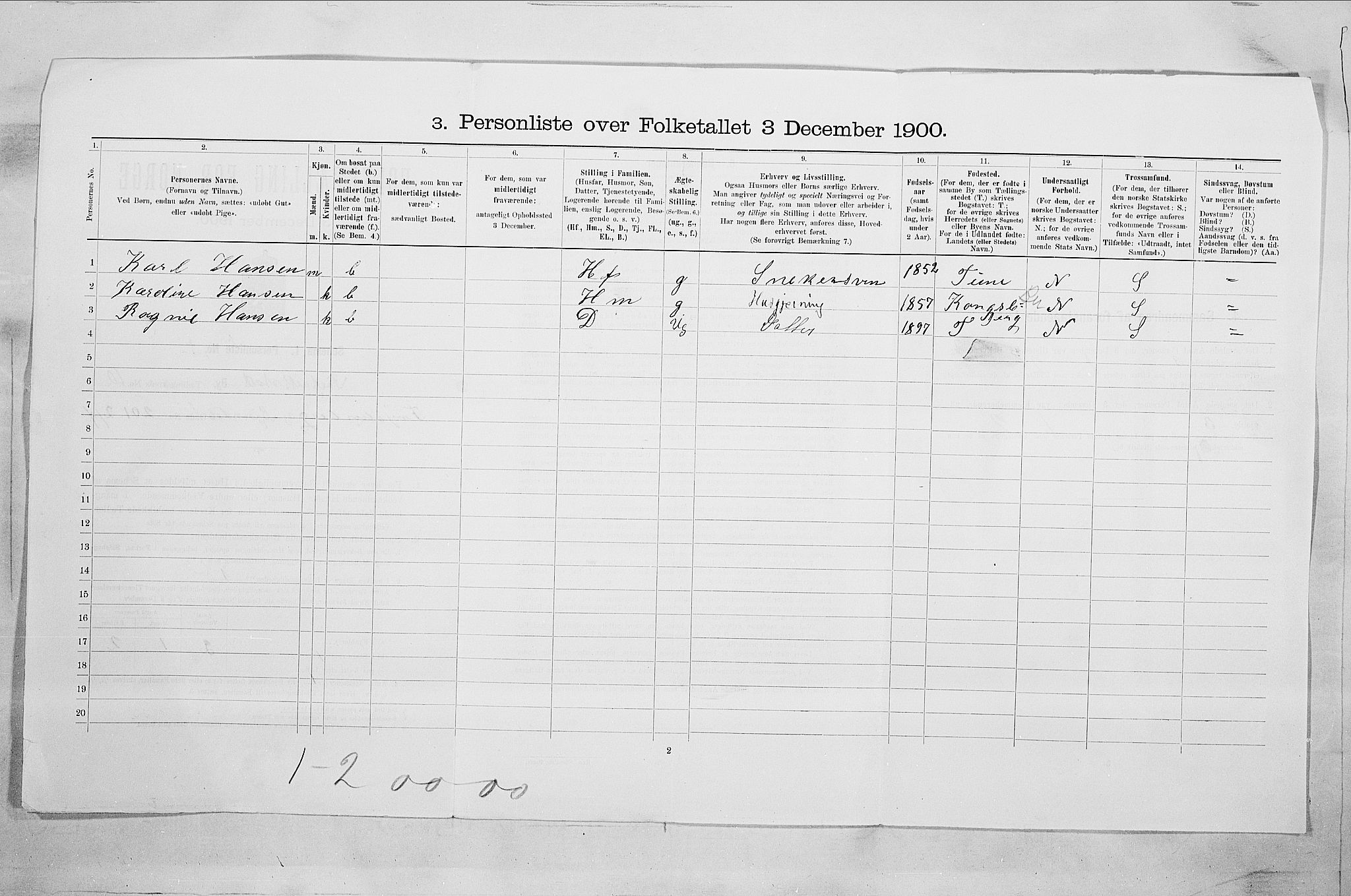 SAO, 1900 census for Fredrikstad, 1900