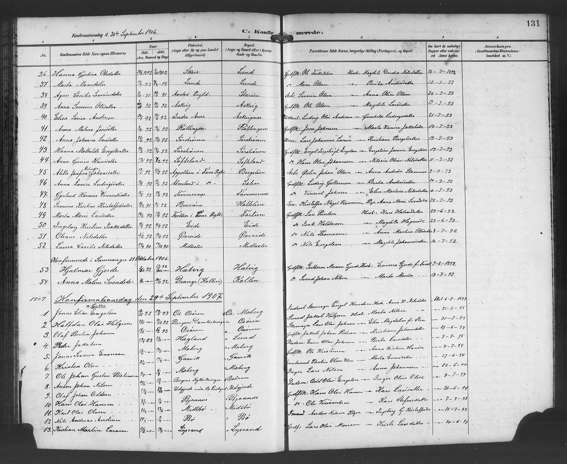 Os sokneprestembete, SAB/A-99929: Parish register (copy) no. A 3, 1897-1913, p. 131