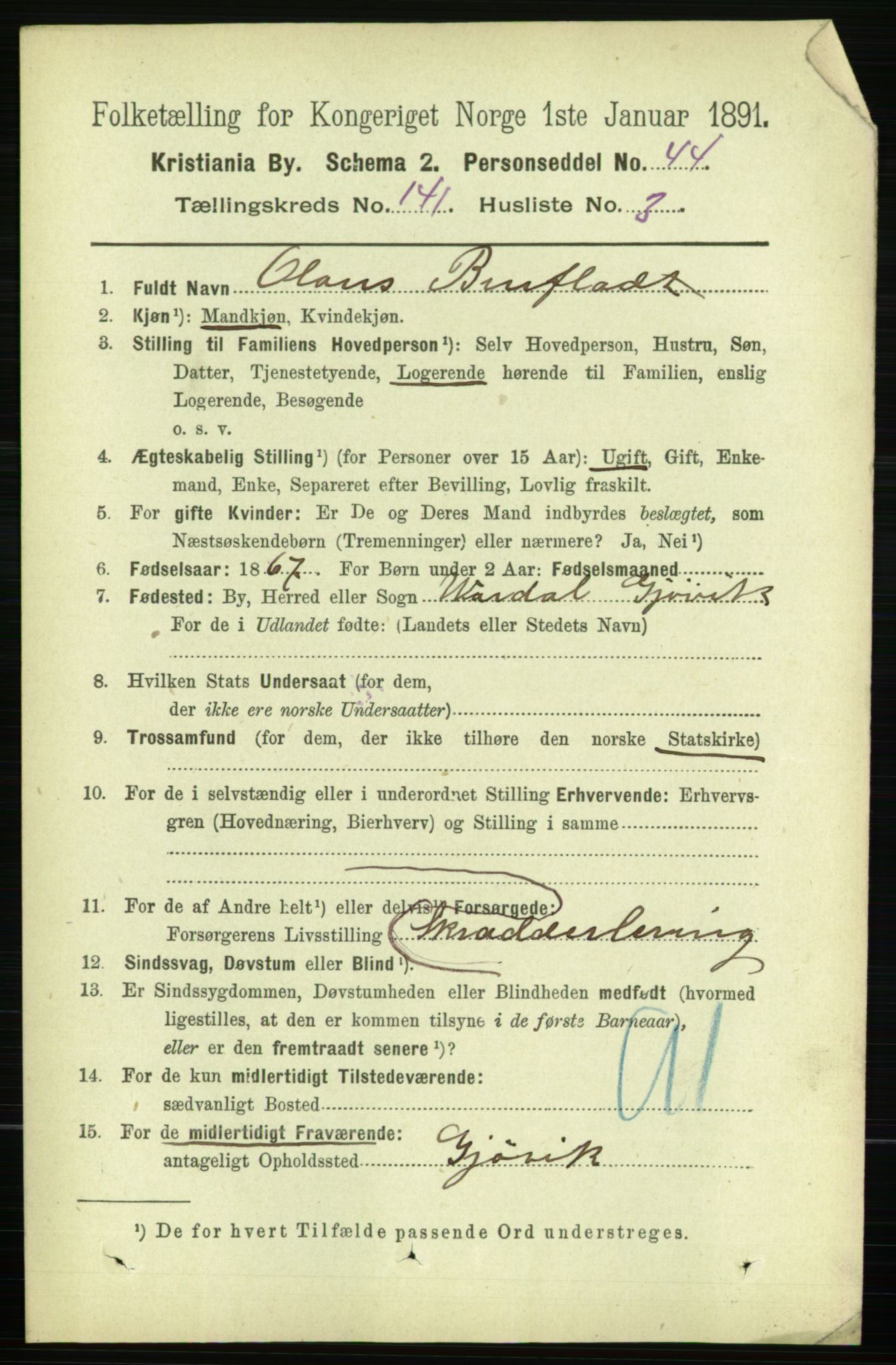 RA, 1891 census for 0301 Kristiania, 1891, p. 78123