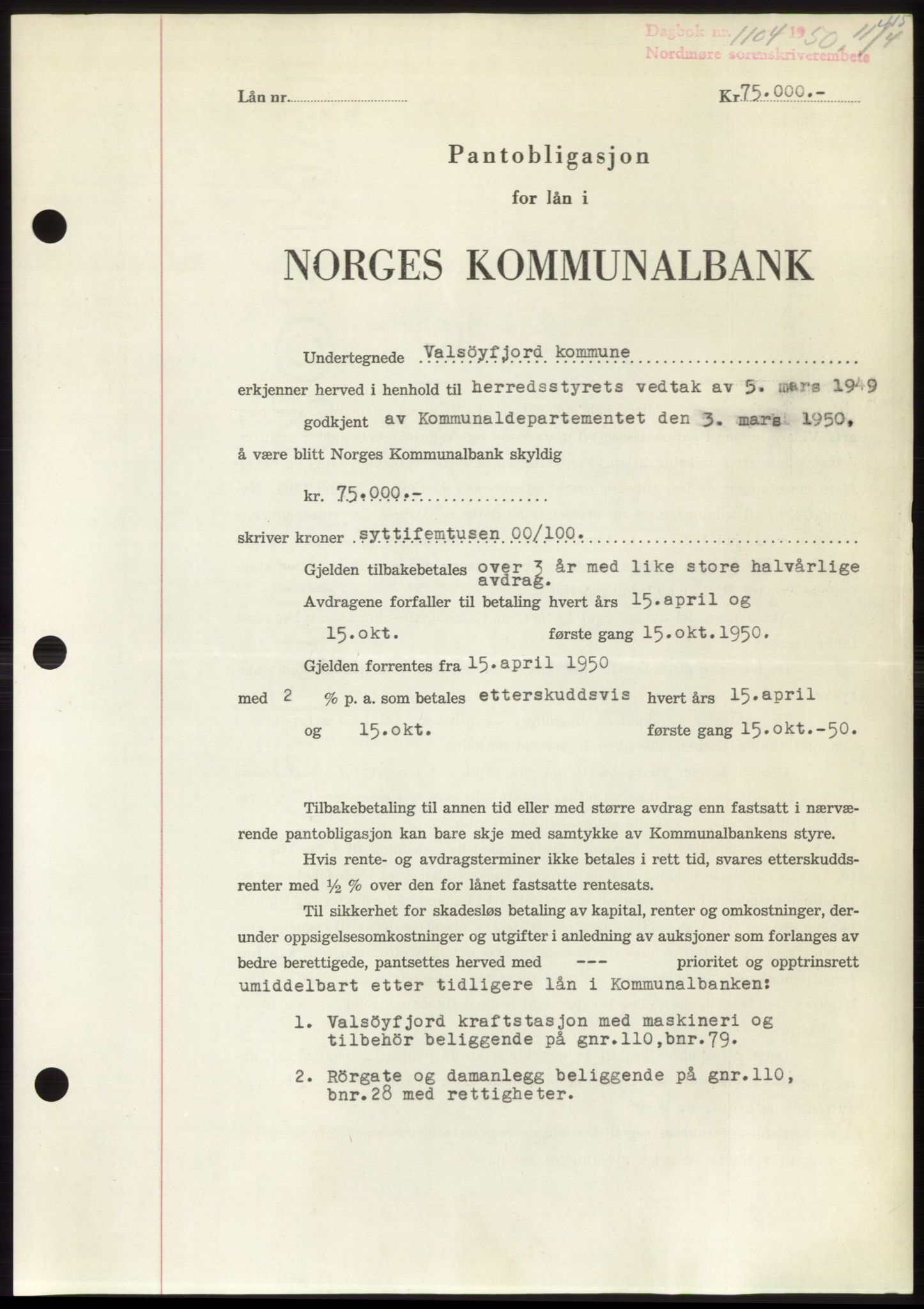 Nordmøre sorenskriveri, AV/SAT-A-4132/1/2/2Ca: Mortgage book no. B104, 1950-1950, Diary no: : 1104/1950