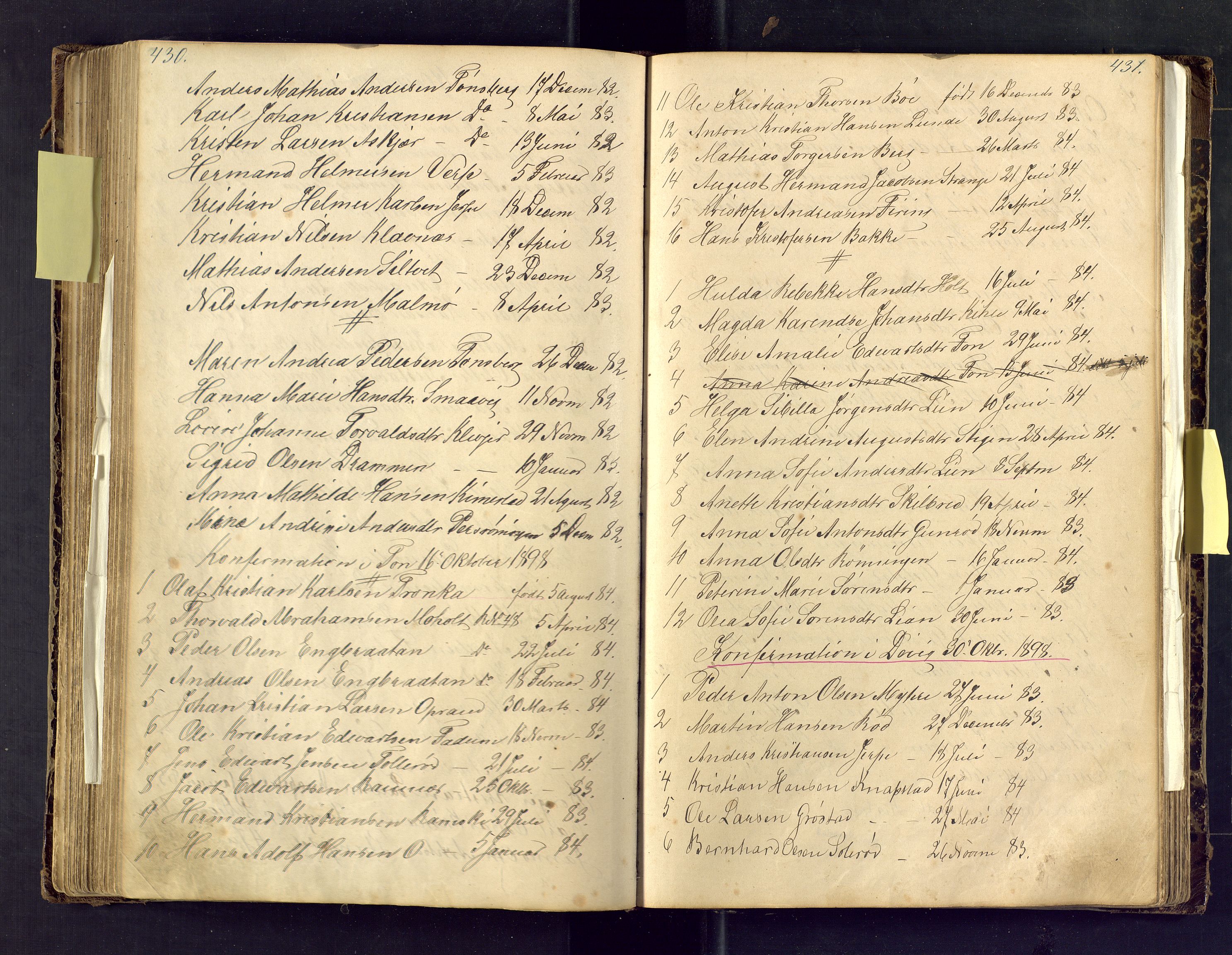 Den evangelisk lutherske frimenighet i Jarlsbergs grevskap med flere steder, AV/SAKO-P-1384/F/Fa/L0001: Dissenter register no. Fa/L0001, 1872-1925, p. 430-431