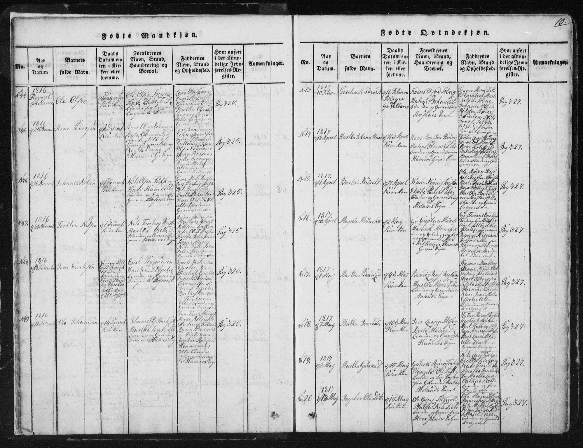 Hamre sokneprestembete, AV/SAB-A-75501/H/Ha/Haa/Haaa/L0010: Parish register (official) no. A 10, 1816-1826, p. 10