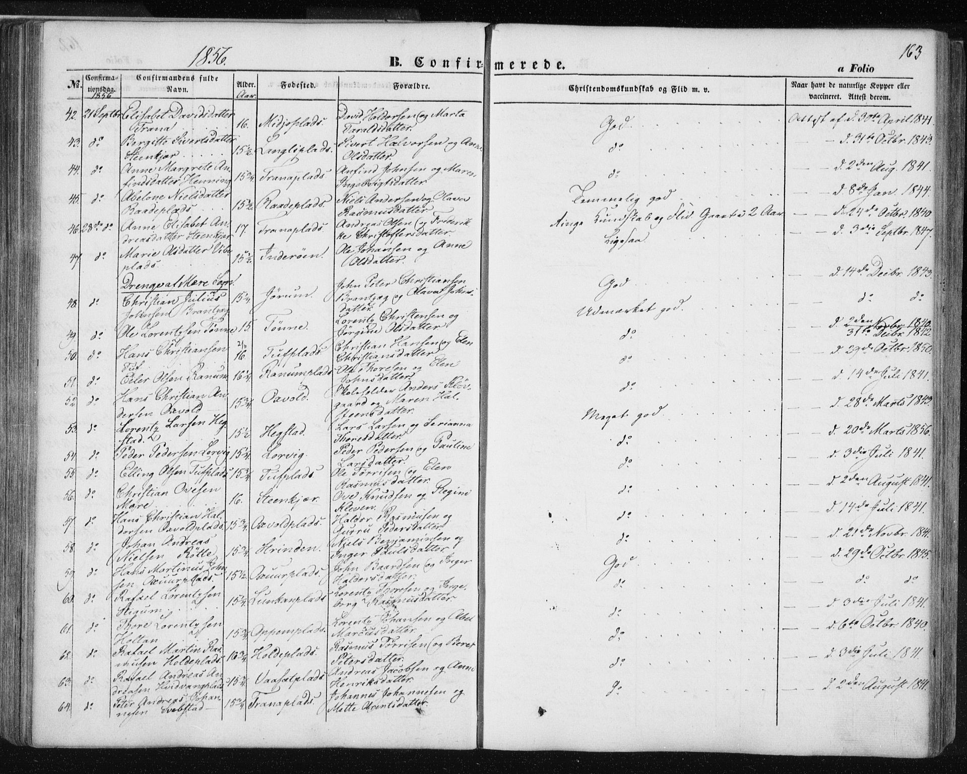 Ministerialprotokoller, klokkerbøker og fødselsregistre - Nord-Trøndelag, AV/SAT-A-1458/735/L0342: Parish register (official) no. 735A07 /1, 1849-1862, p. 163