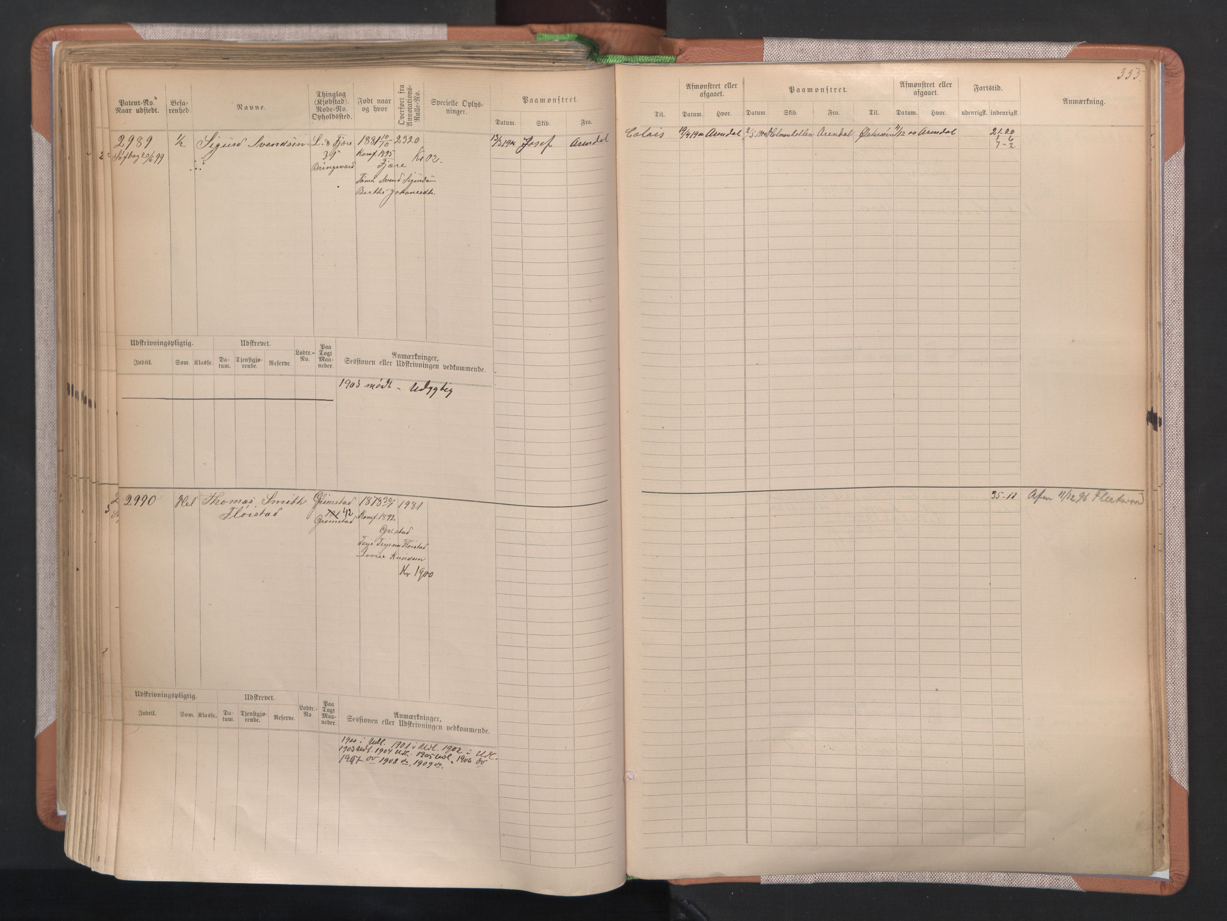 Grimstad mønstringskrets, AV/SAK-2031-0013/F/Fb/L0004: Hovedrulle A nr 2277-3042, F-7, 1889-1940, p. 363